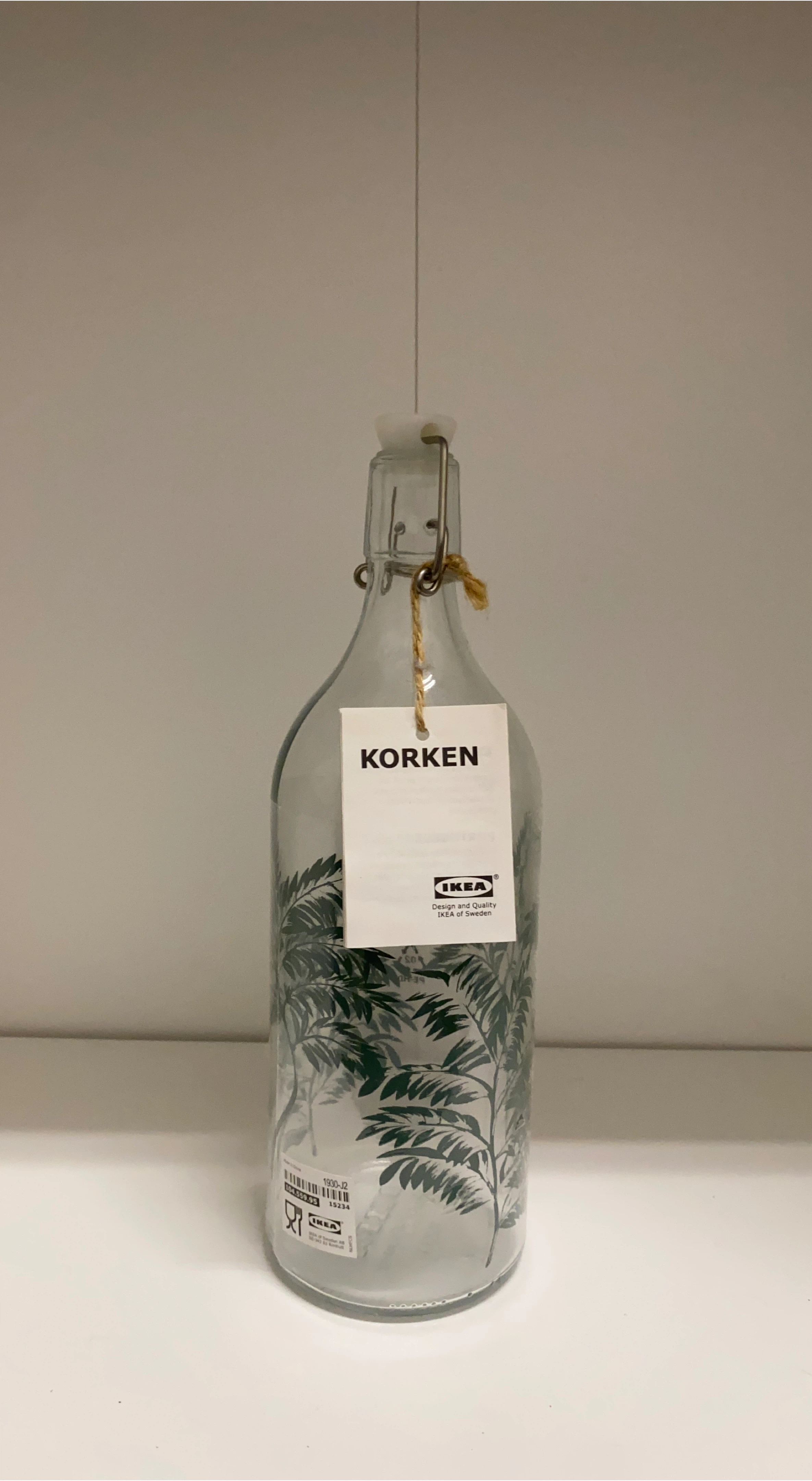 IKEA KORKEN Bottle - Clear Glass, Green Pattern thumbnail