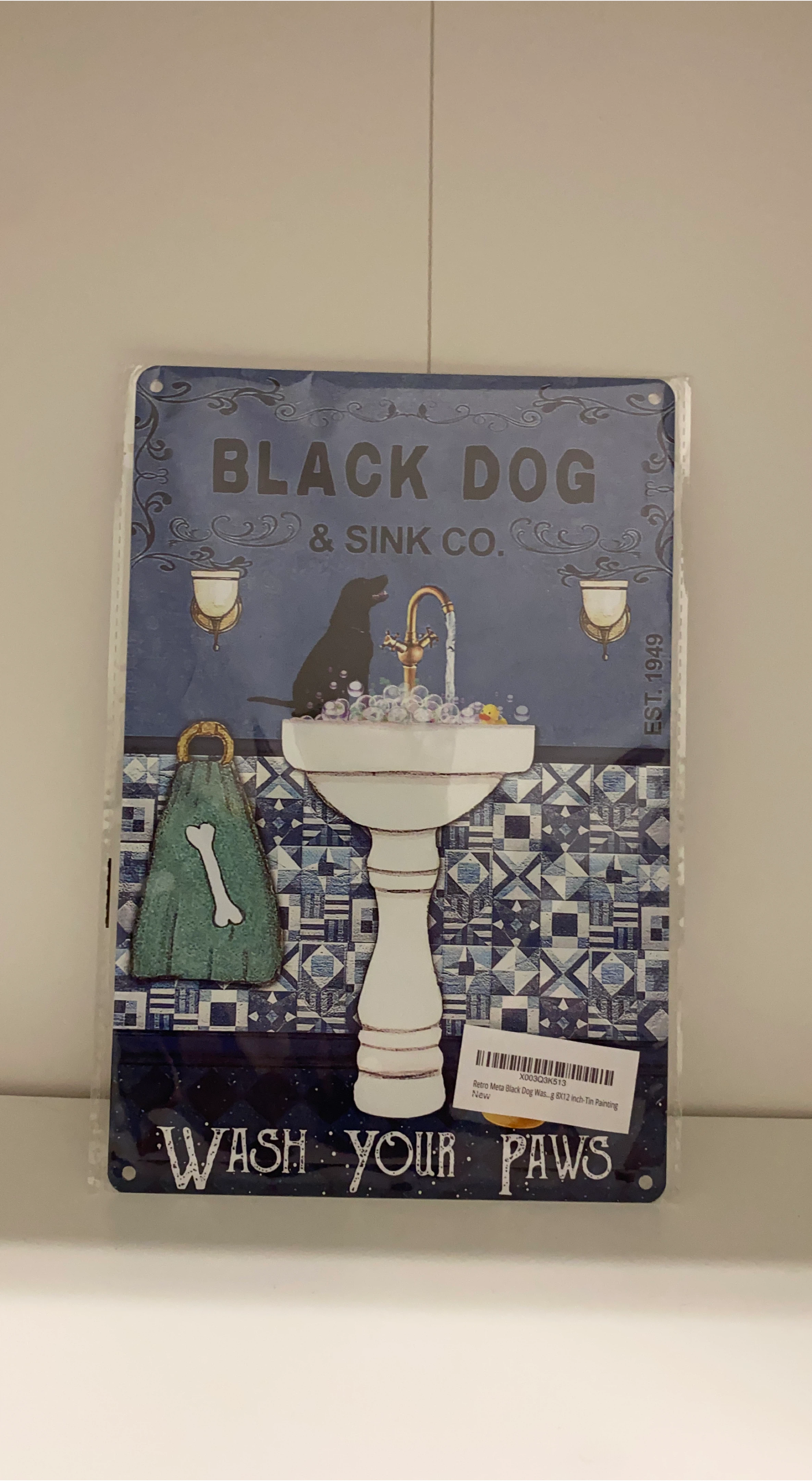 New Retro Meta Black Dog Wash Your Paws Tin Painting thumbnail