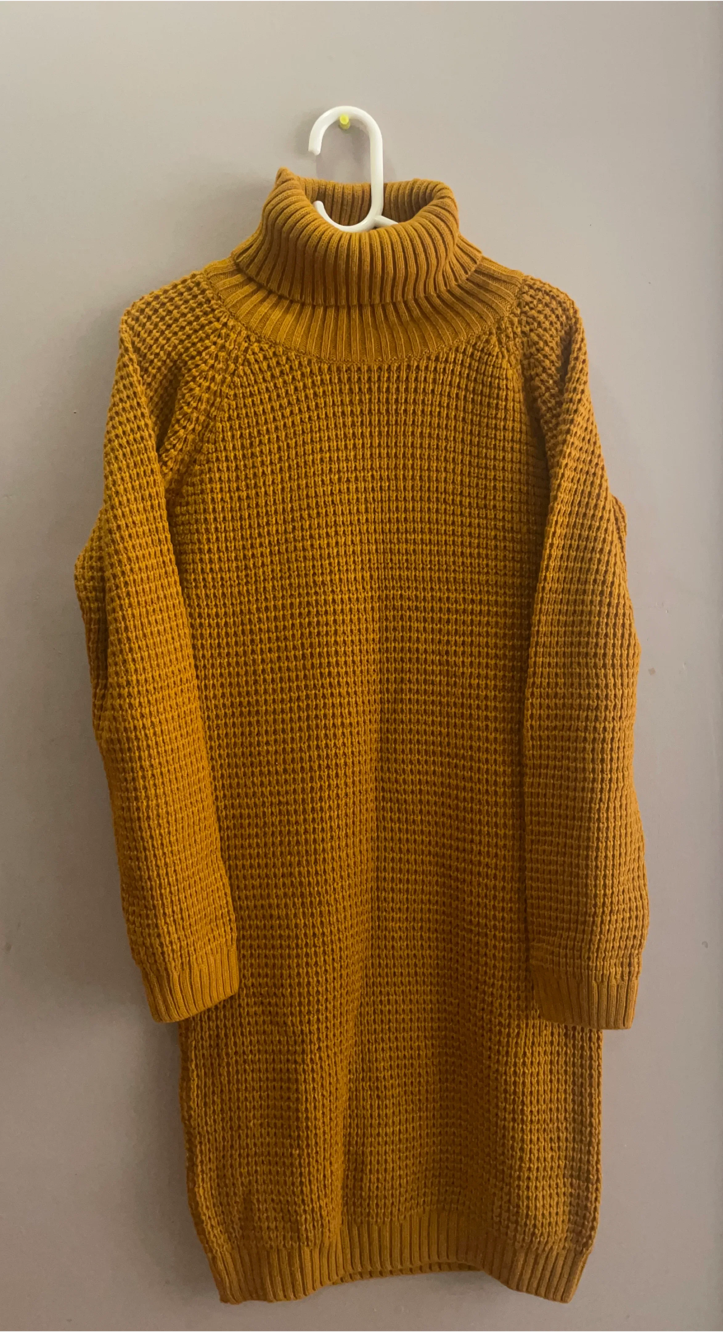 Mustard Yellow Knit Turtleneck Dress