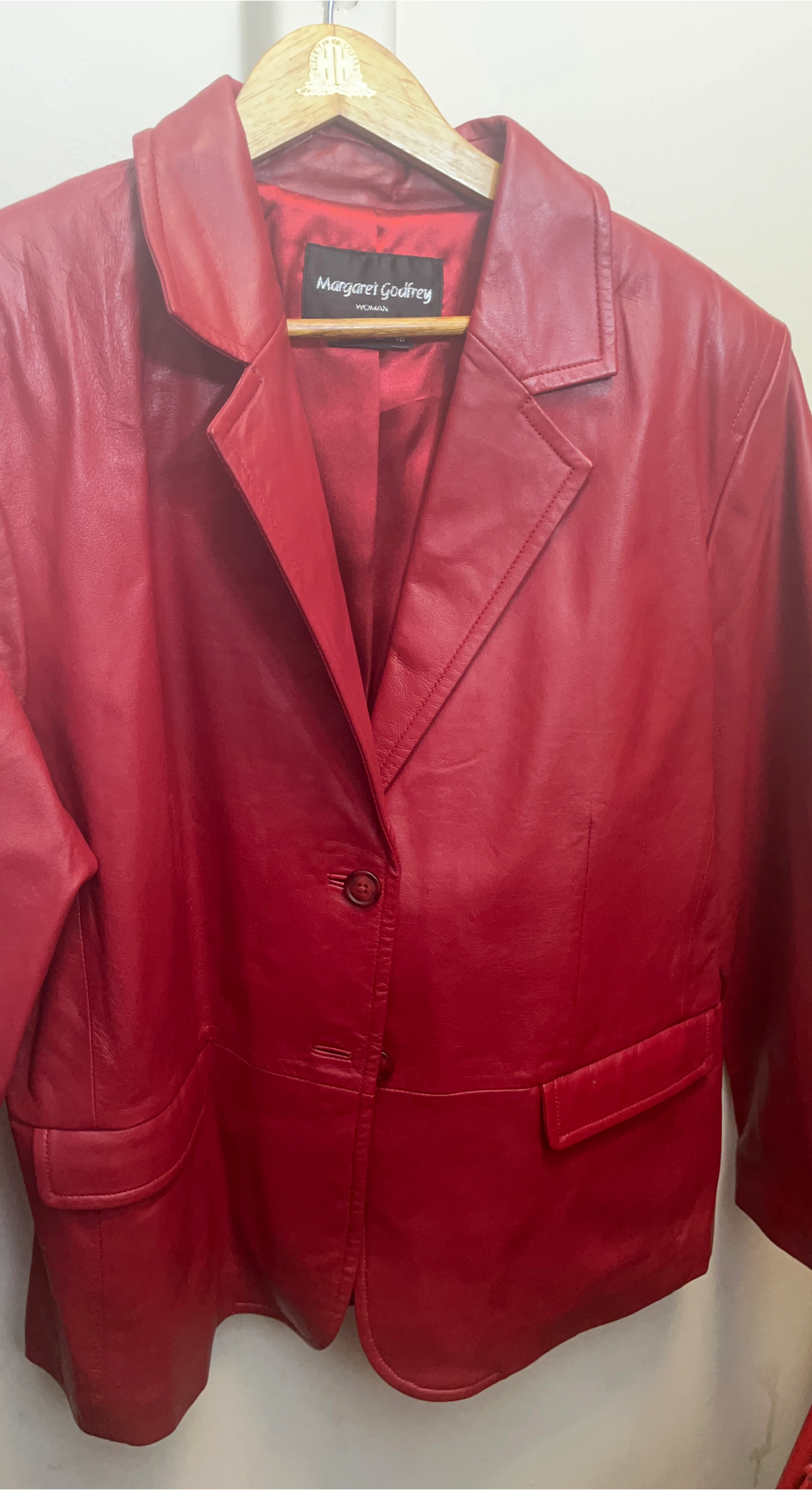 Margaret Godfrey Red Leather Blazer