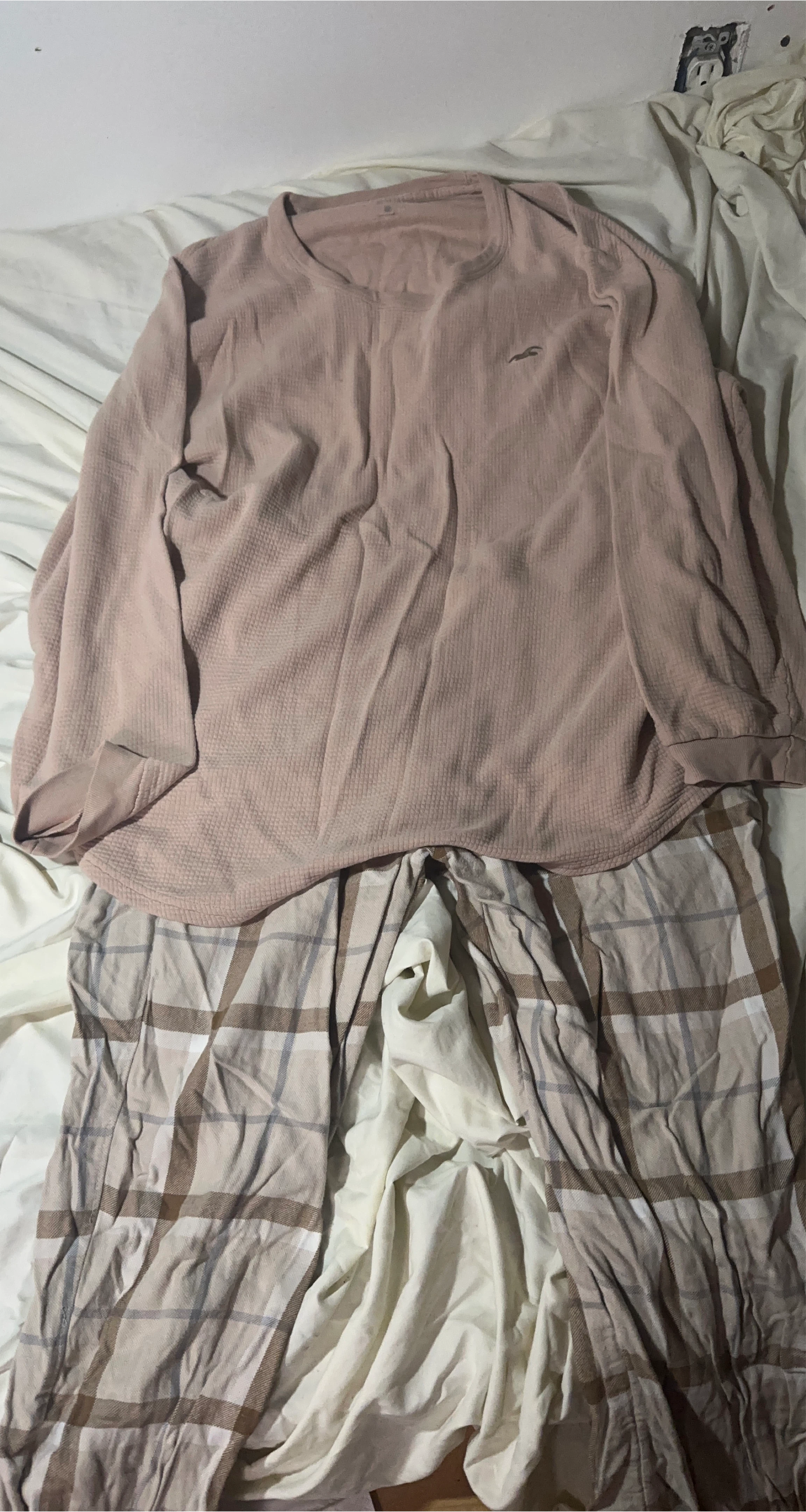 Hollister Pink Long Sleeve Shirt & Plaid Pants Set thumbnail