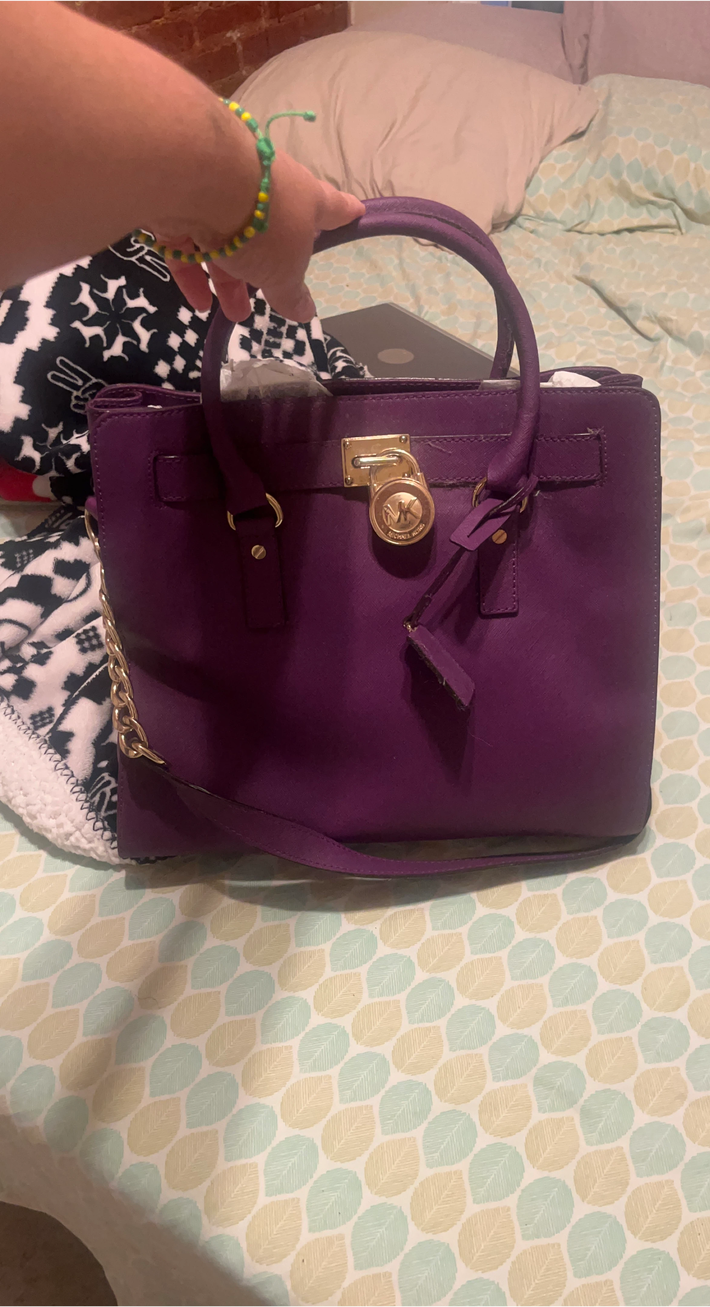 Michael Kors Purple Leather Tote Bag thumbnail