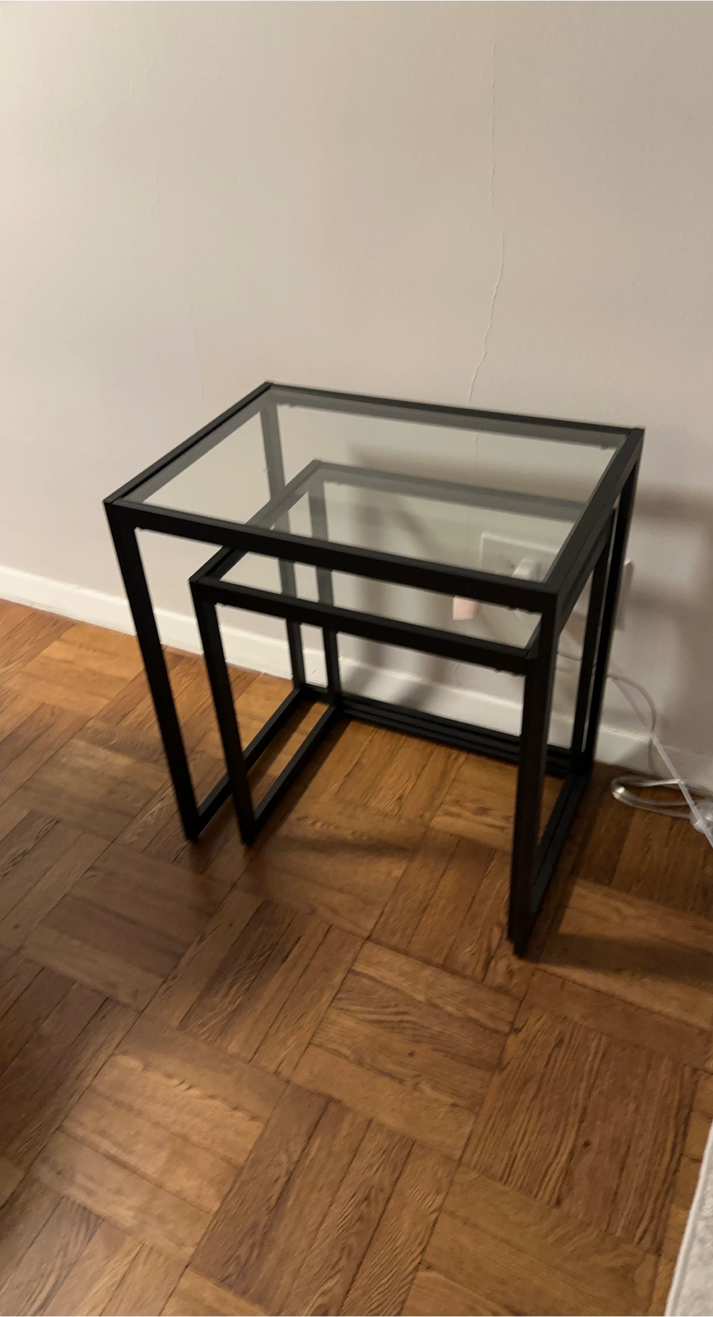 Nesting End Tables - Black Metal & Glass