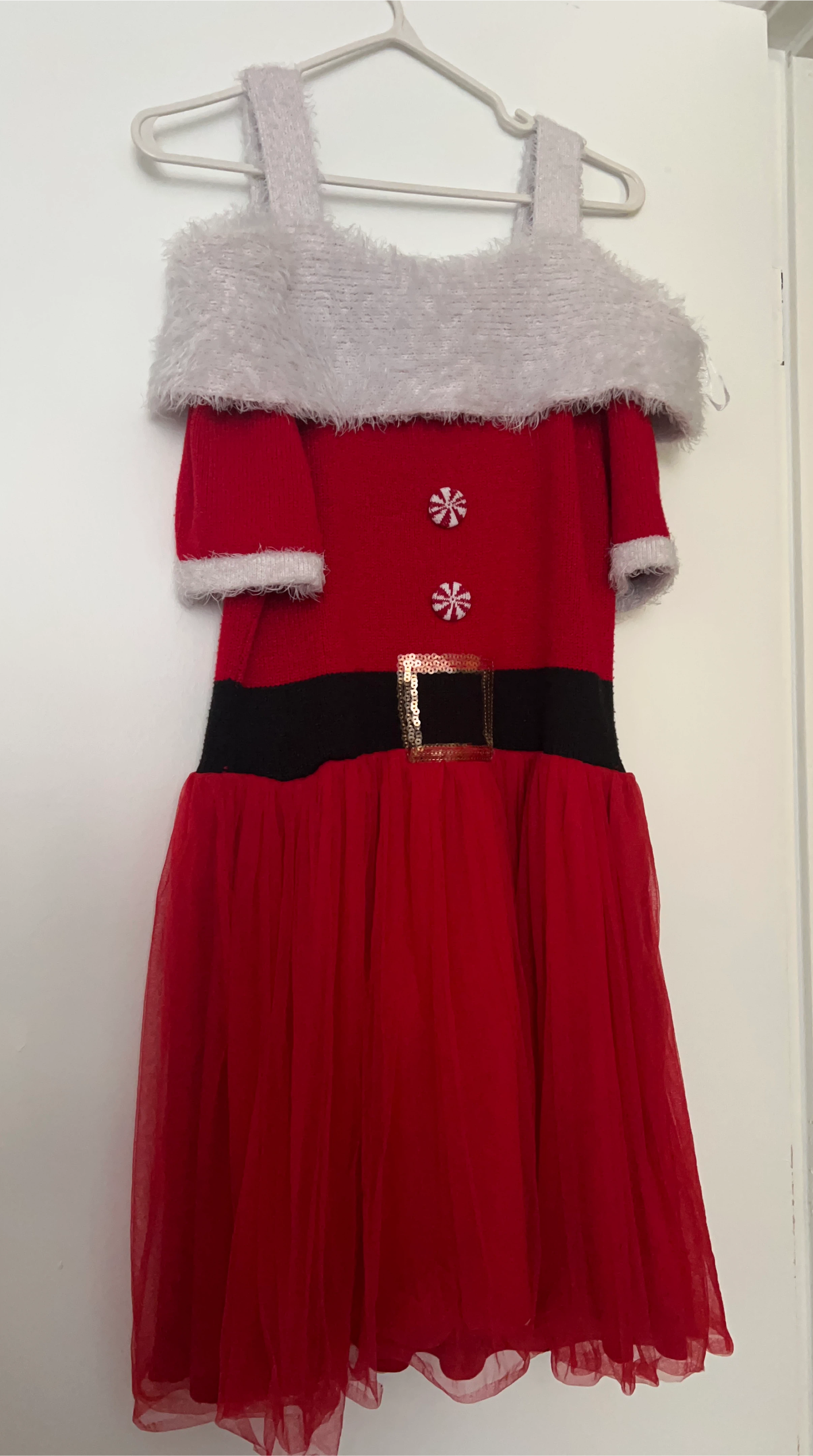 Elf Dress, Red with White Trim Size L