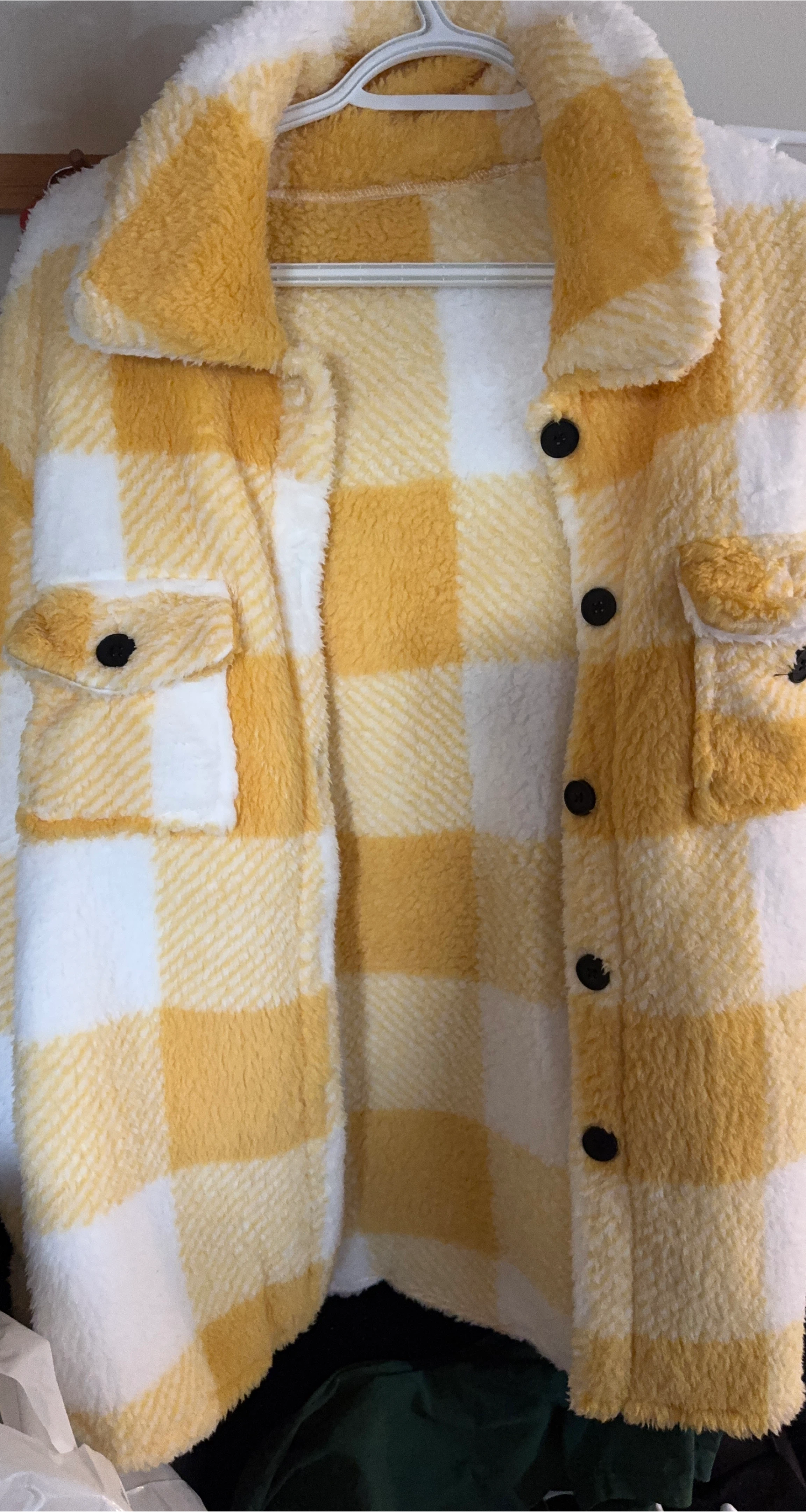 Yellow & White Plaid Sherpa Jacket thumbnail