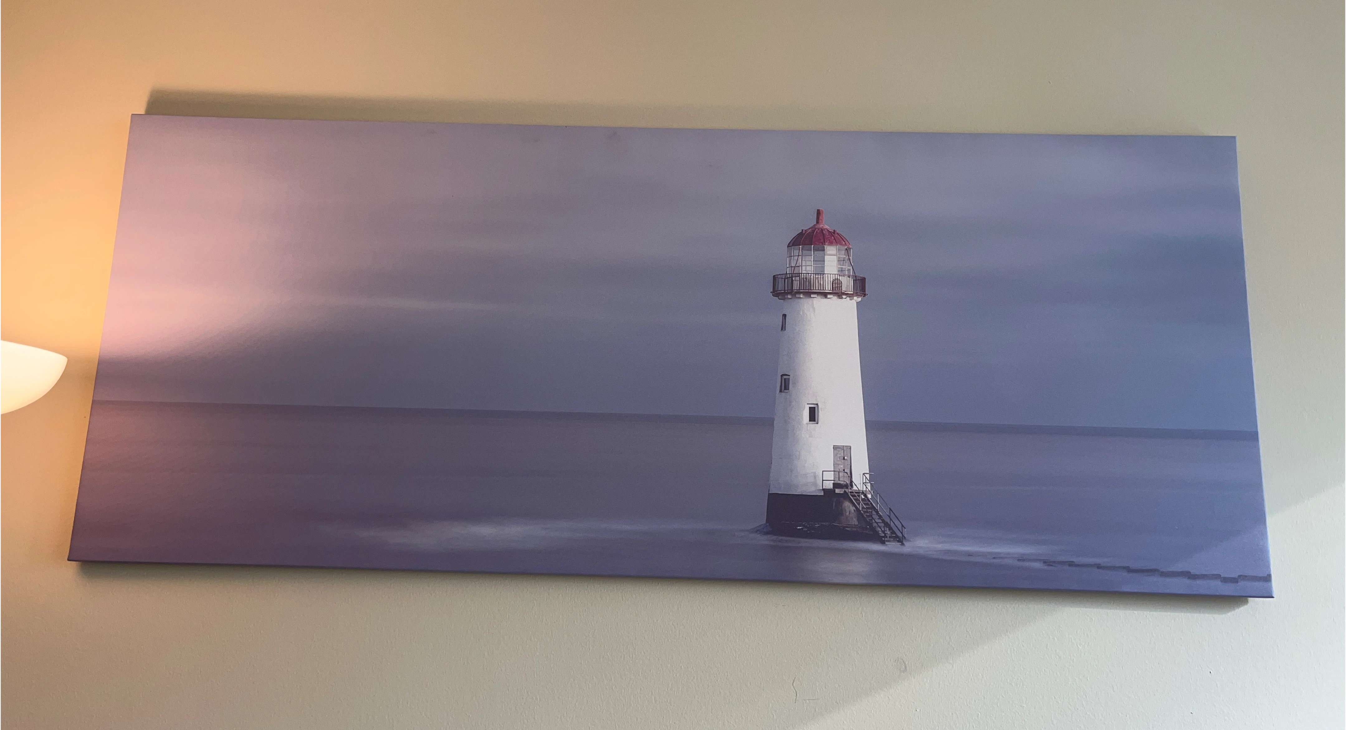 Serene and calming lighthouse landscape painting thumbnail