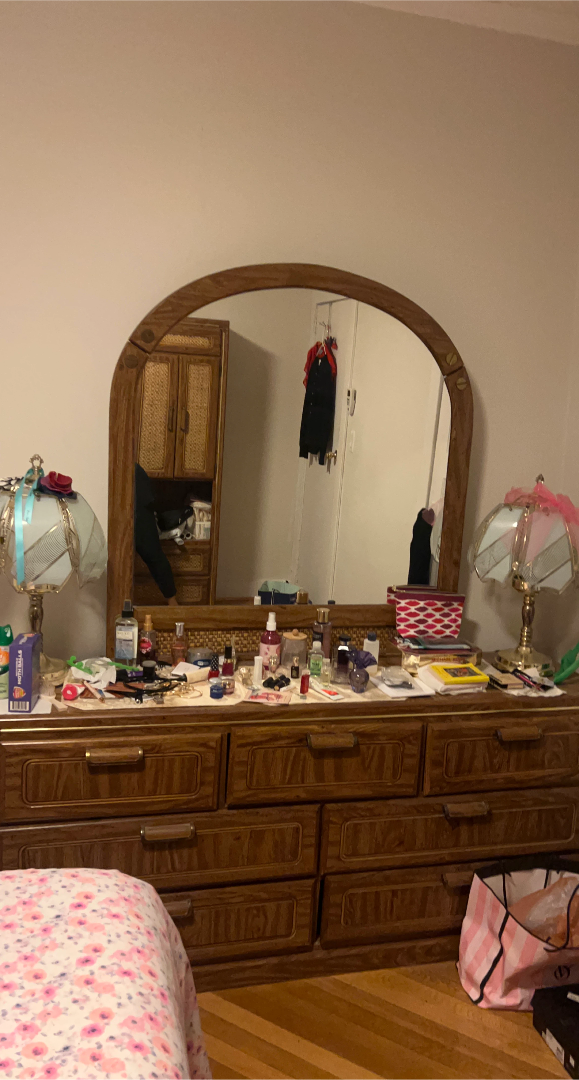 Vintage Wooden Dresser with Mirror thumbnail