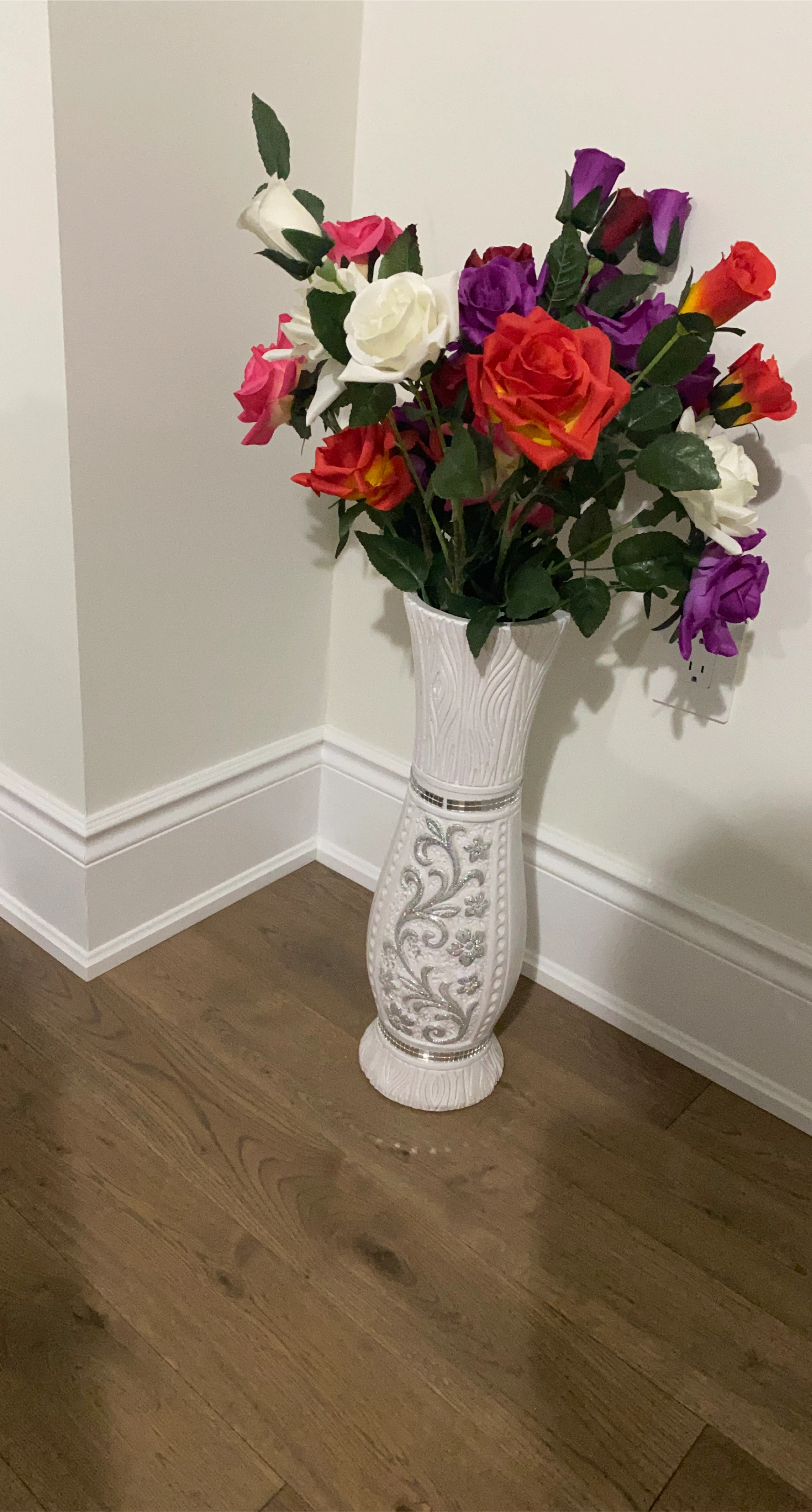 Decorative White Vase with Flowers thumbnail