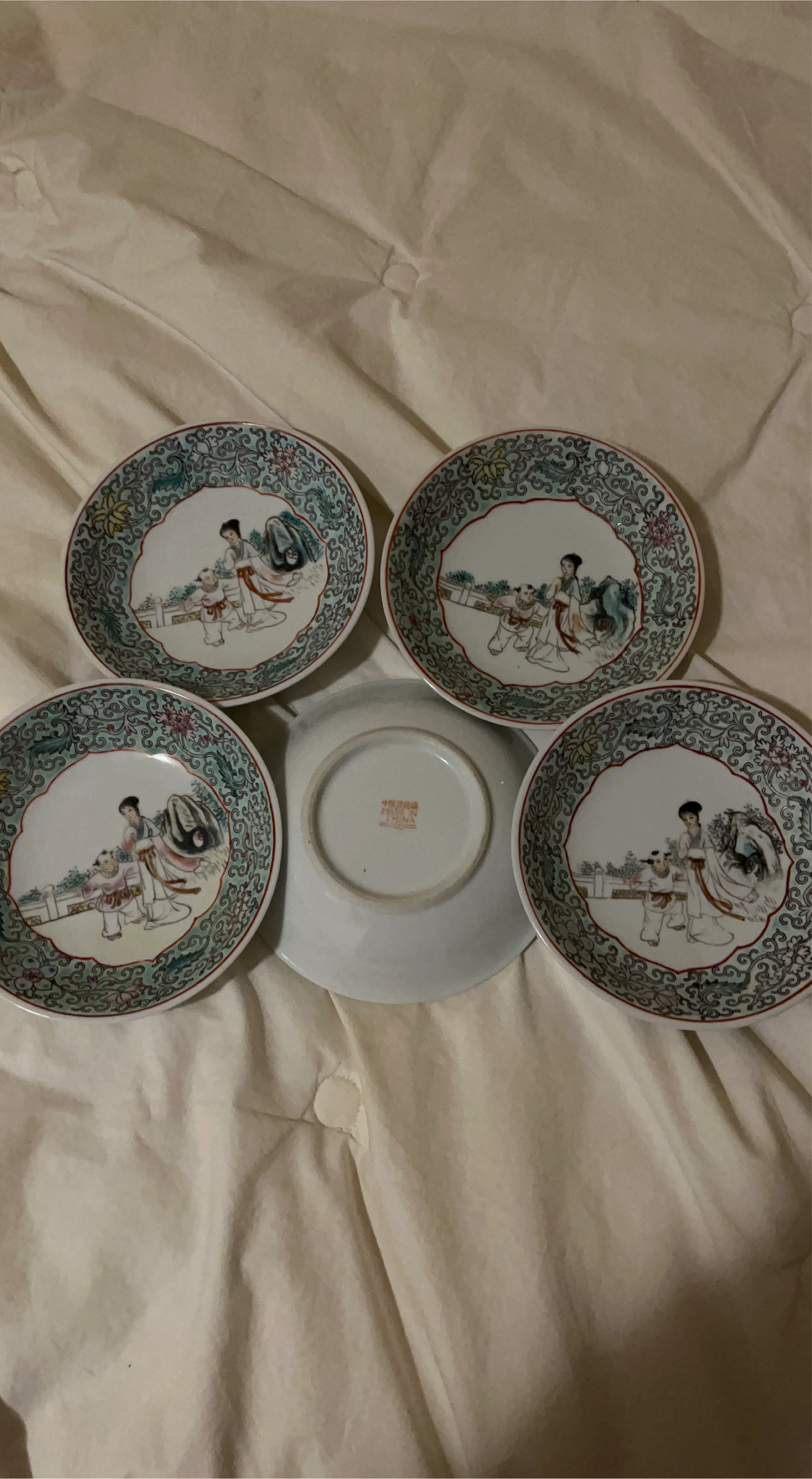 Set of 5 Vintage Chinese Porcelain Saucers