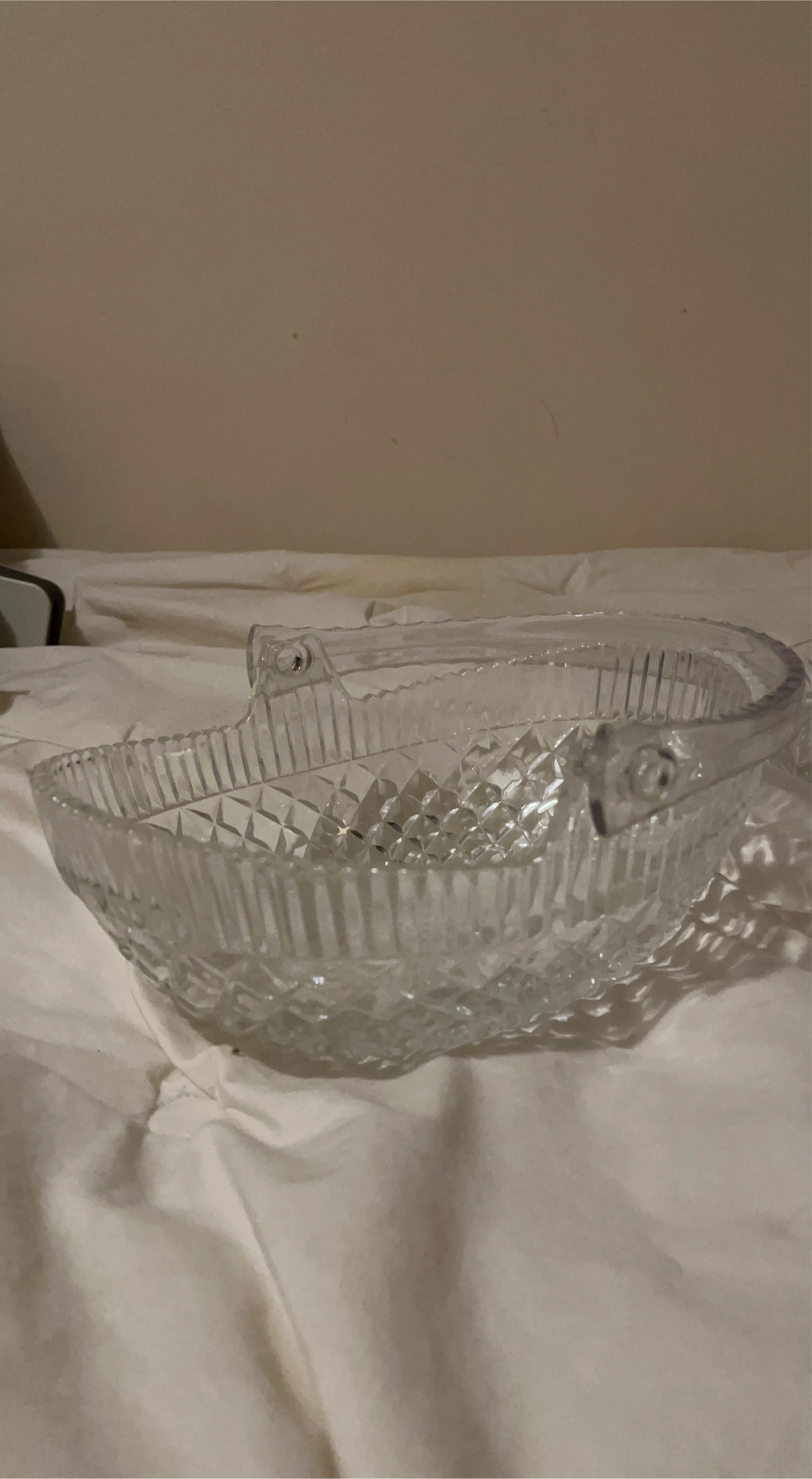 Clear Crystal Glass Serving Bowl with Handles