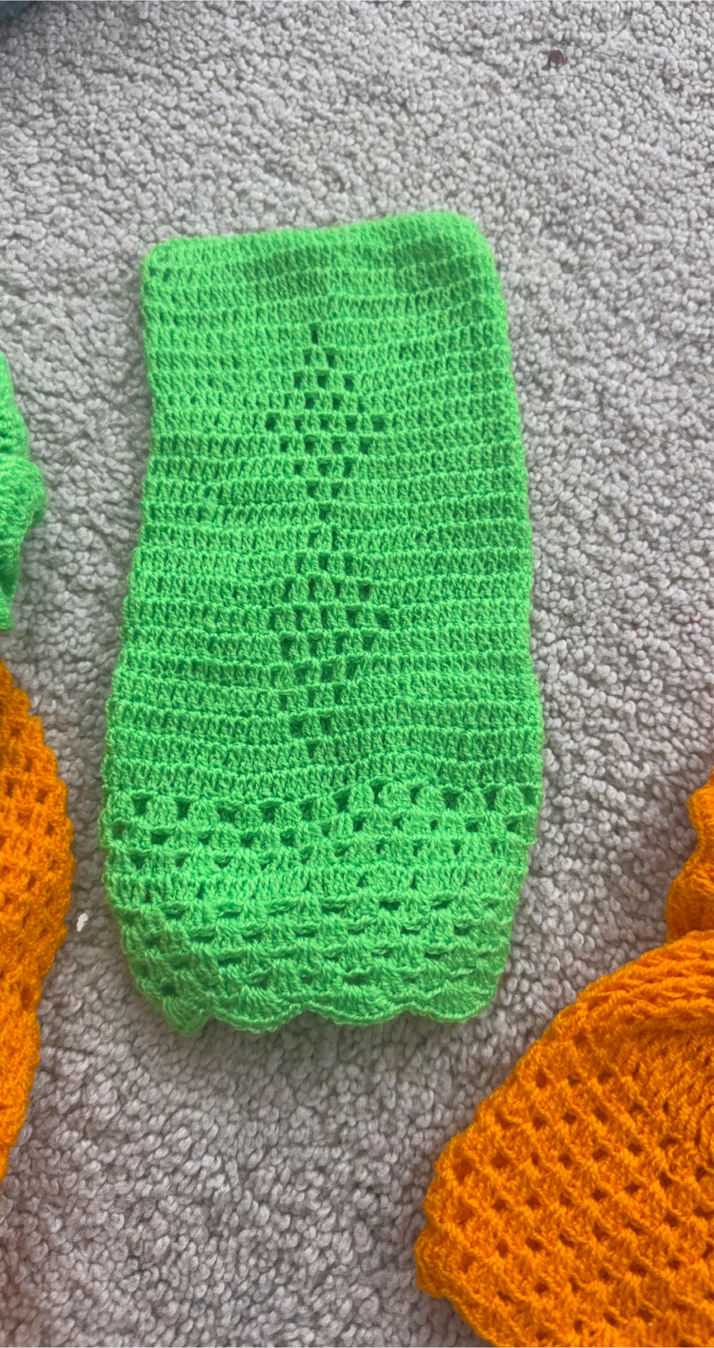 Handmade Crocheted loofah  - Green & Orange thumbnail