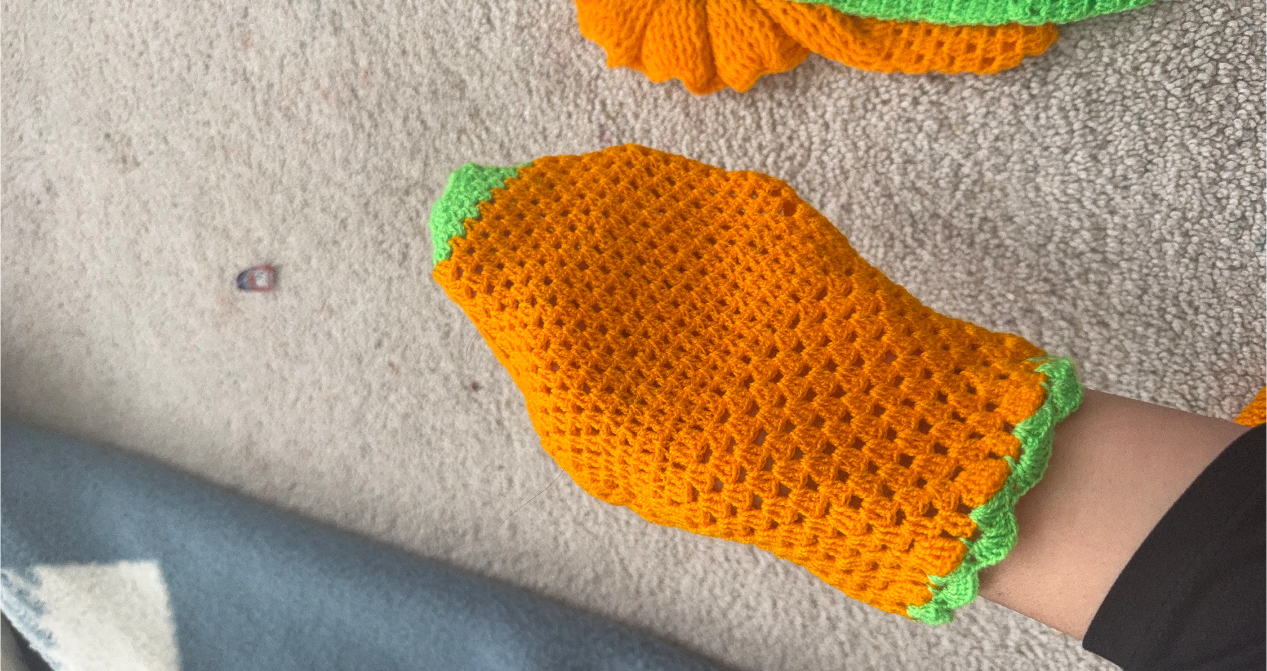 Handmade Crochet loofah - Orange & Green thumbnail