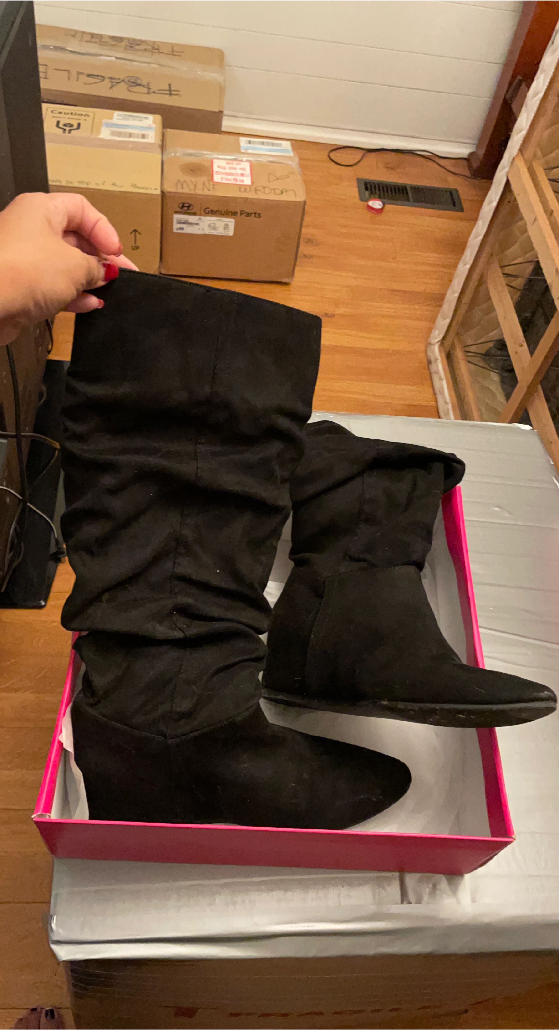 ShoeDazzle Black Heeled Boots, Size 7 thumbnail
