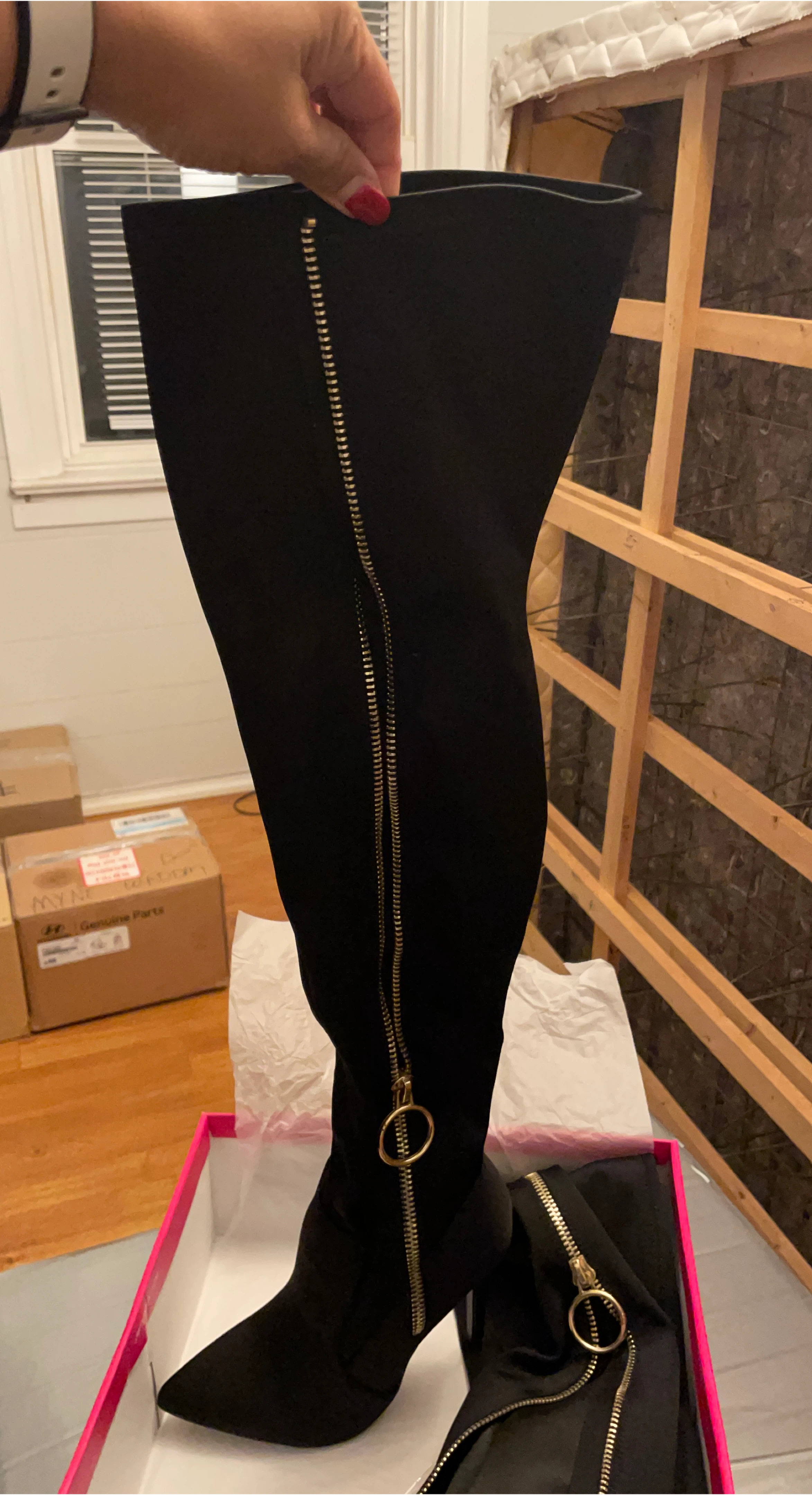 Thigh High Black Boots with Zipper thumbnail