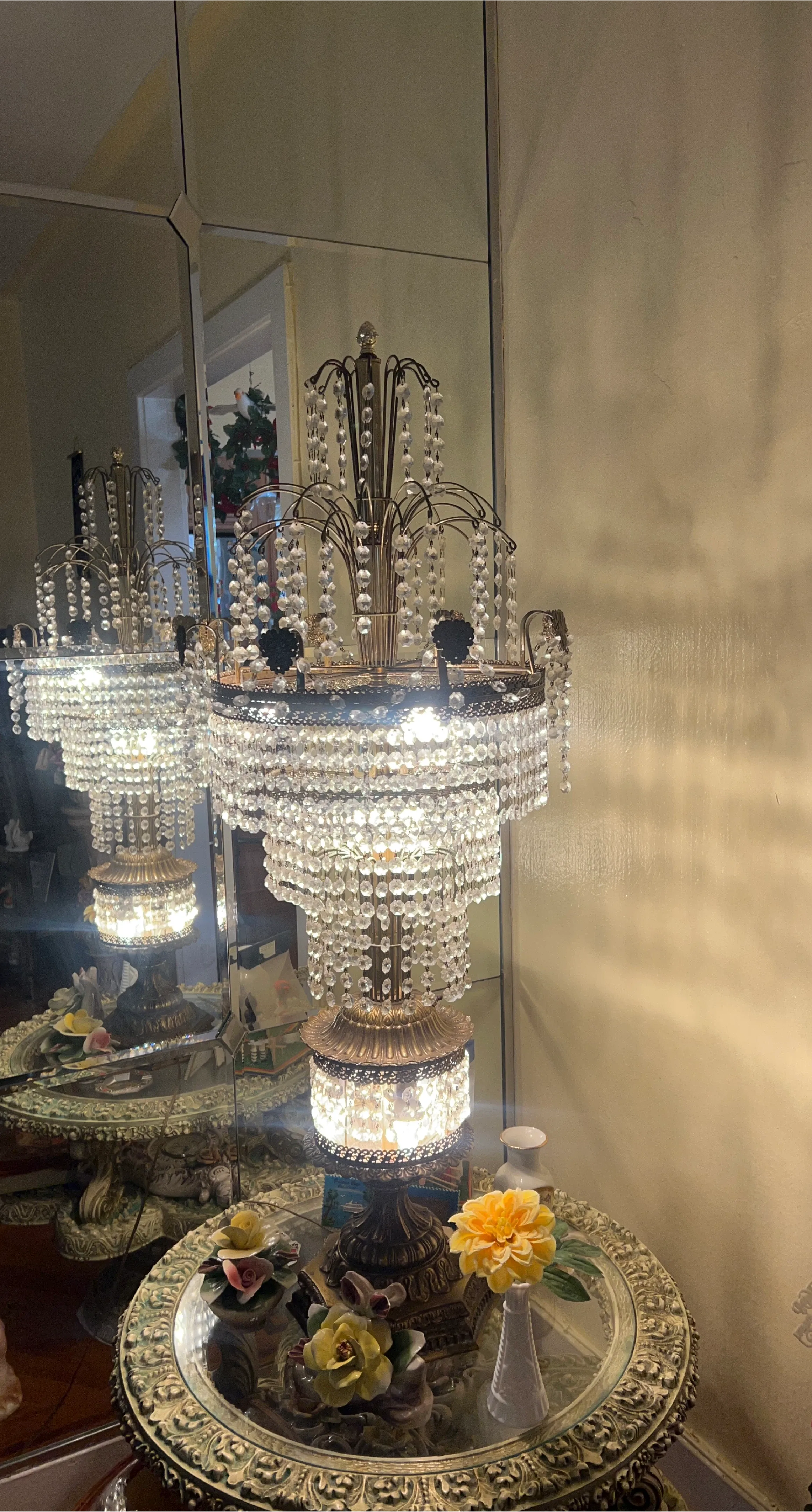 Vintage Crystal Chandelier Table Lamp