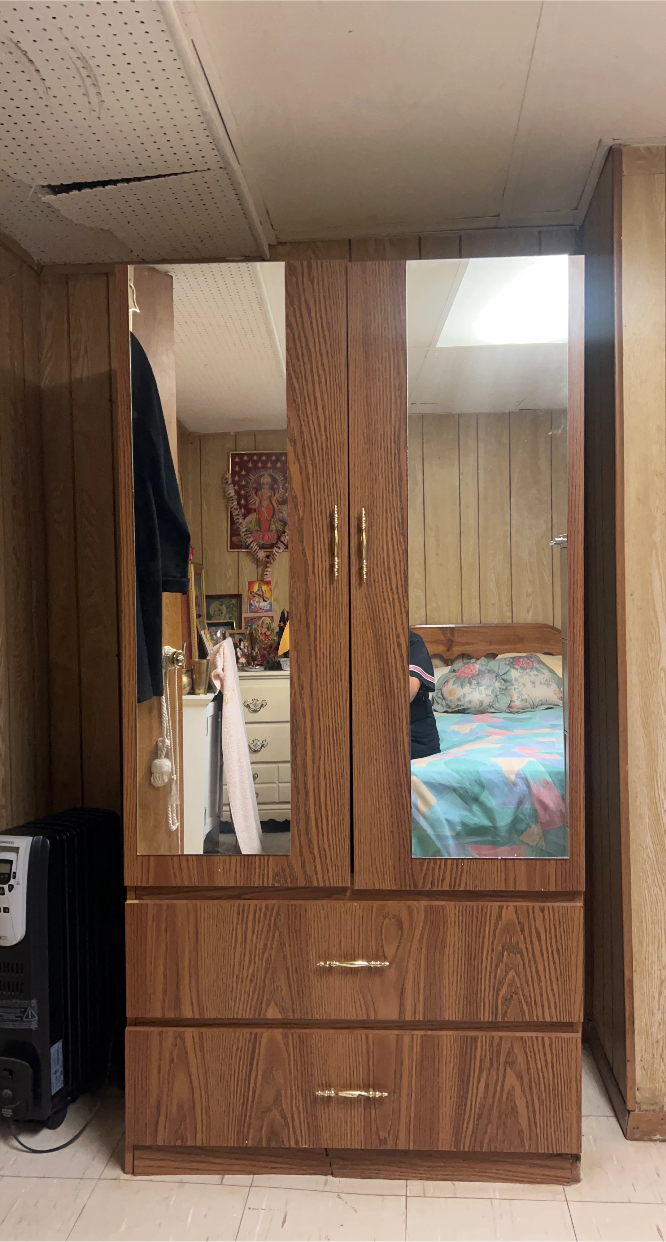 Wooden Wardrobe with Mirror thumbnail