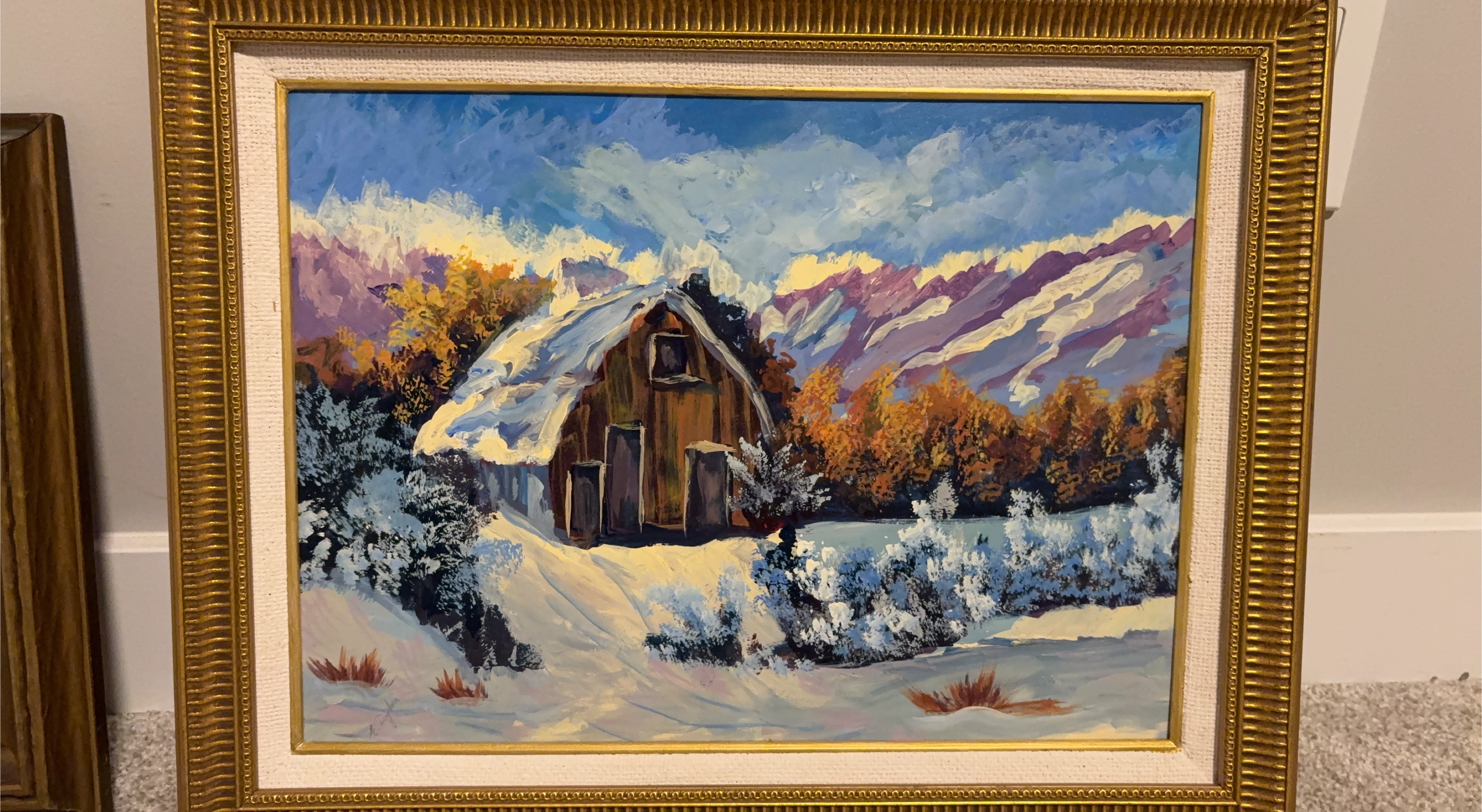 Framed Winter Landscape Painting