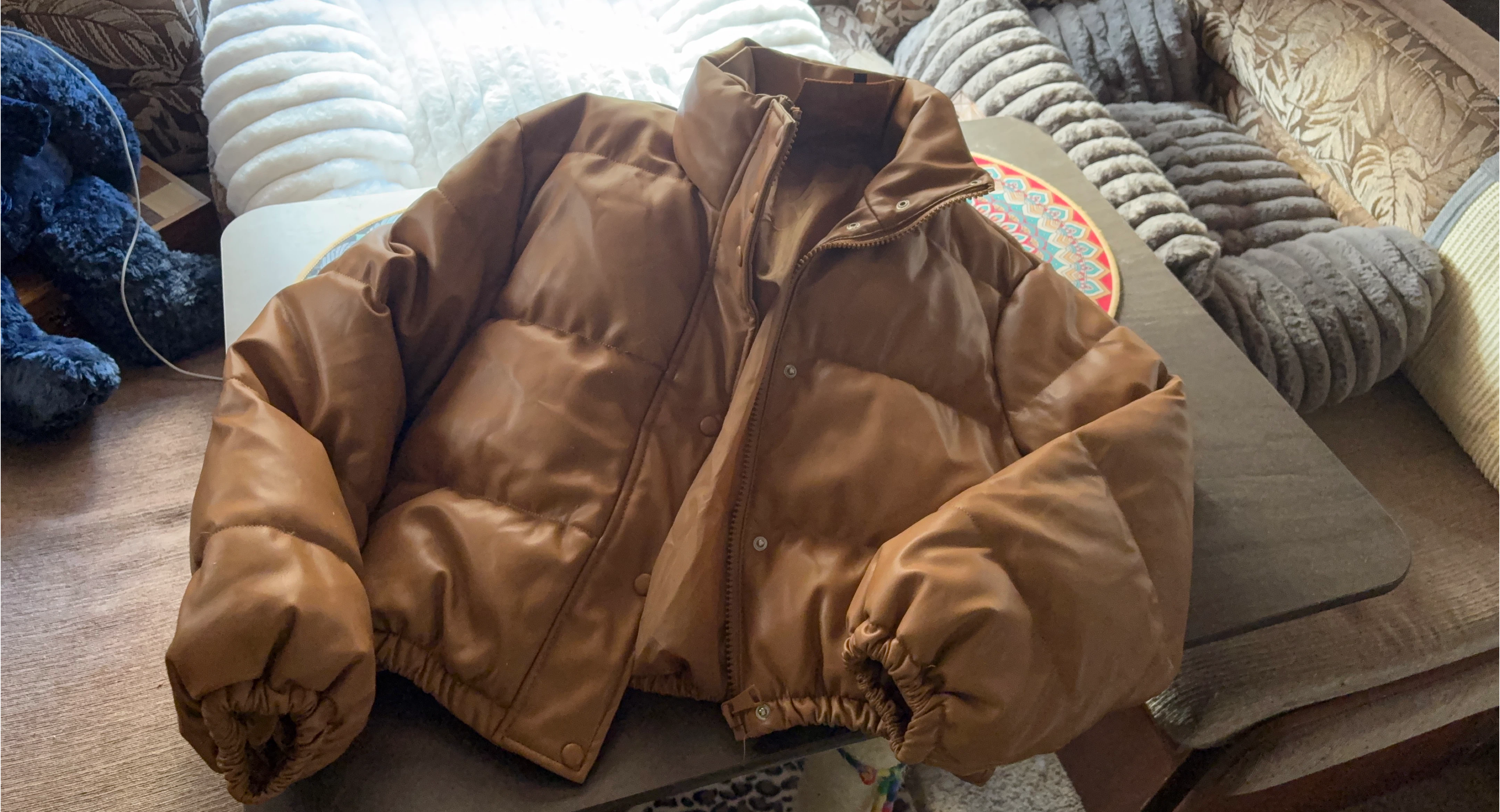 Shein Brown Puffer Jacket - Size L thumbnail
