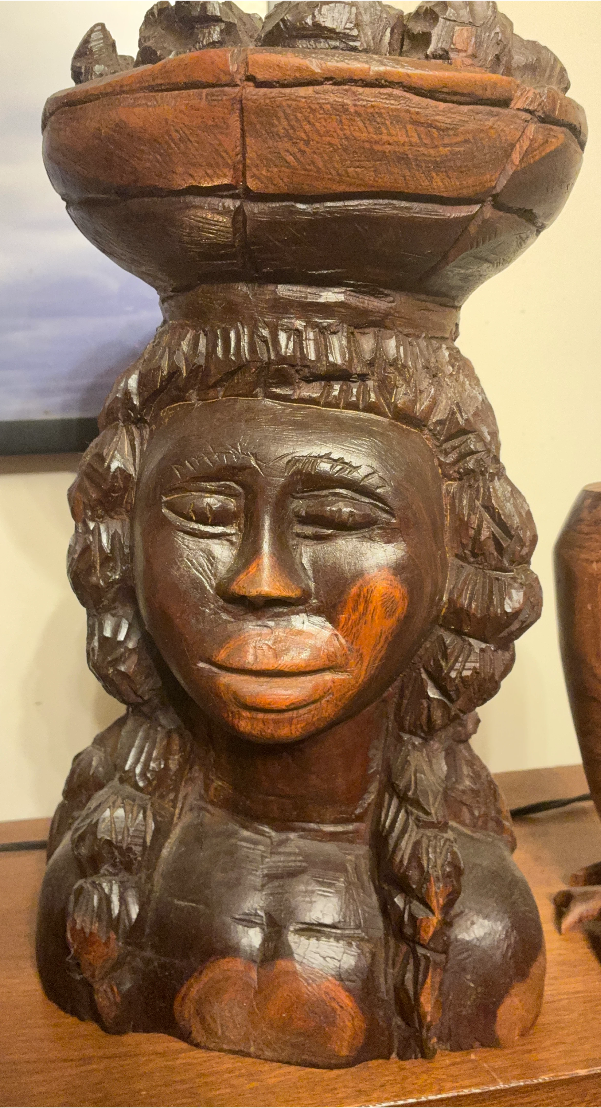 Wooden African Woman Head Statue image indicator(1)