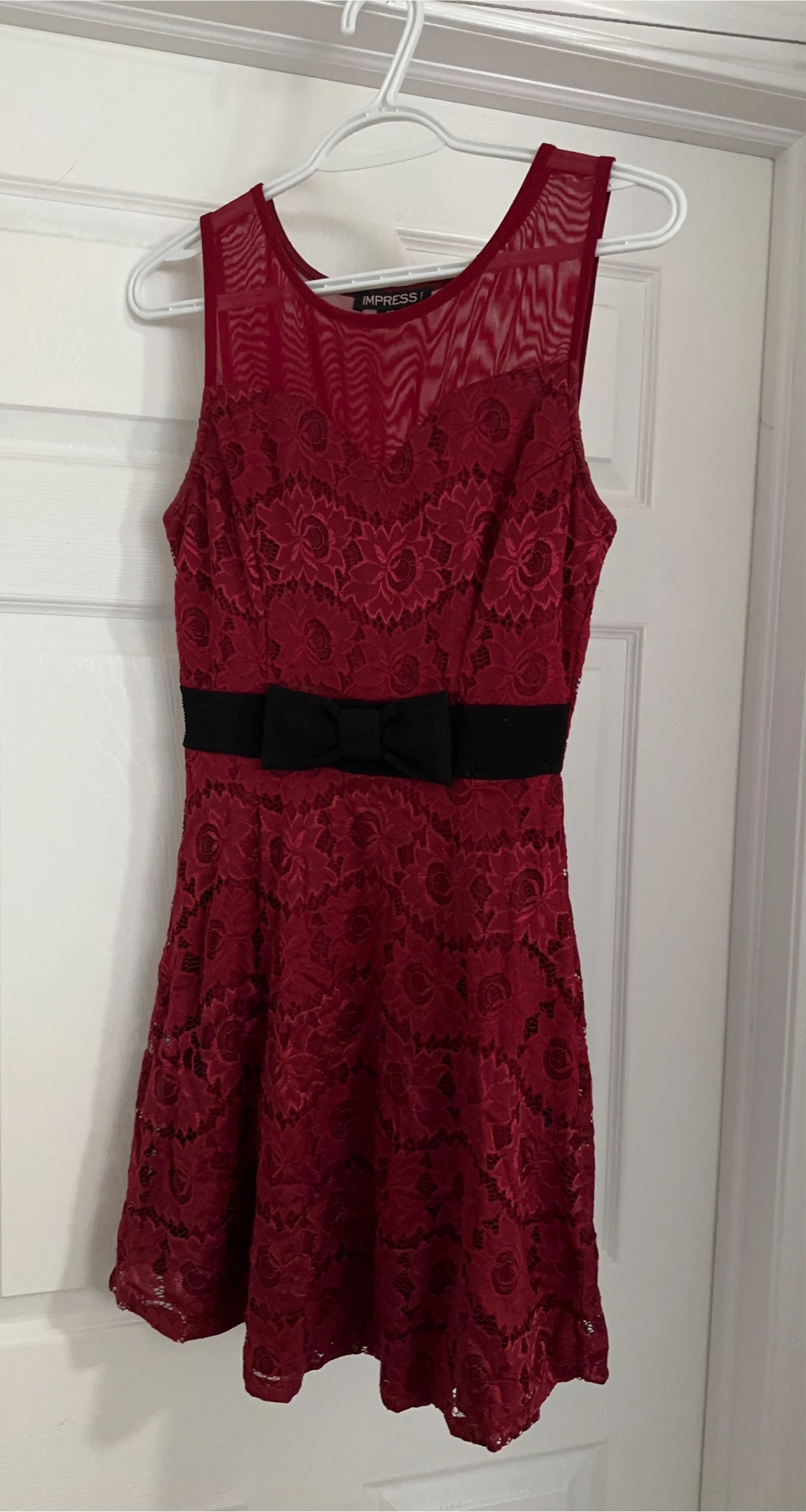 Impressi Red Lace Dress w/ Black Bow image indicator(1)