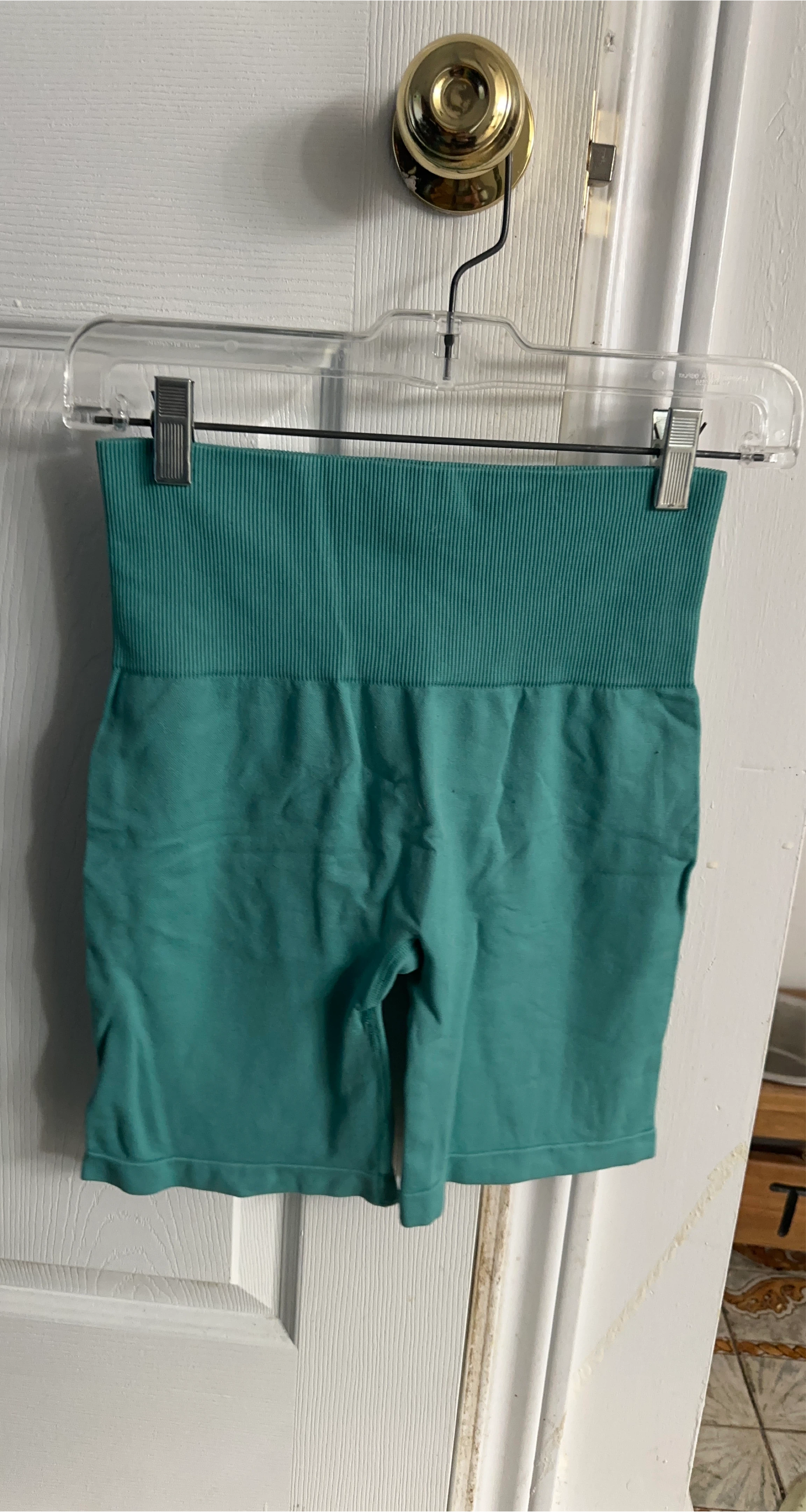 Green Ribbed High Waist Shorts thumbnail