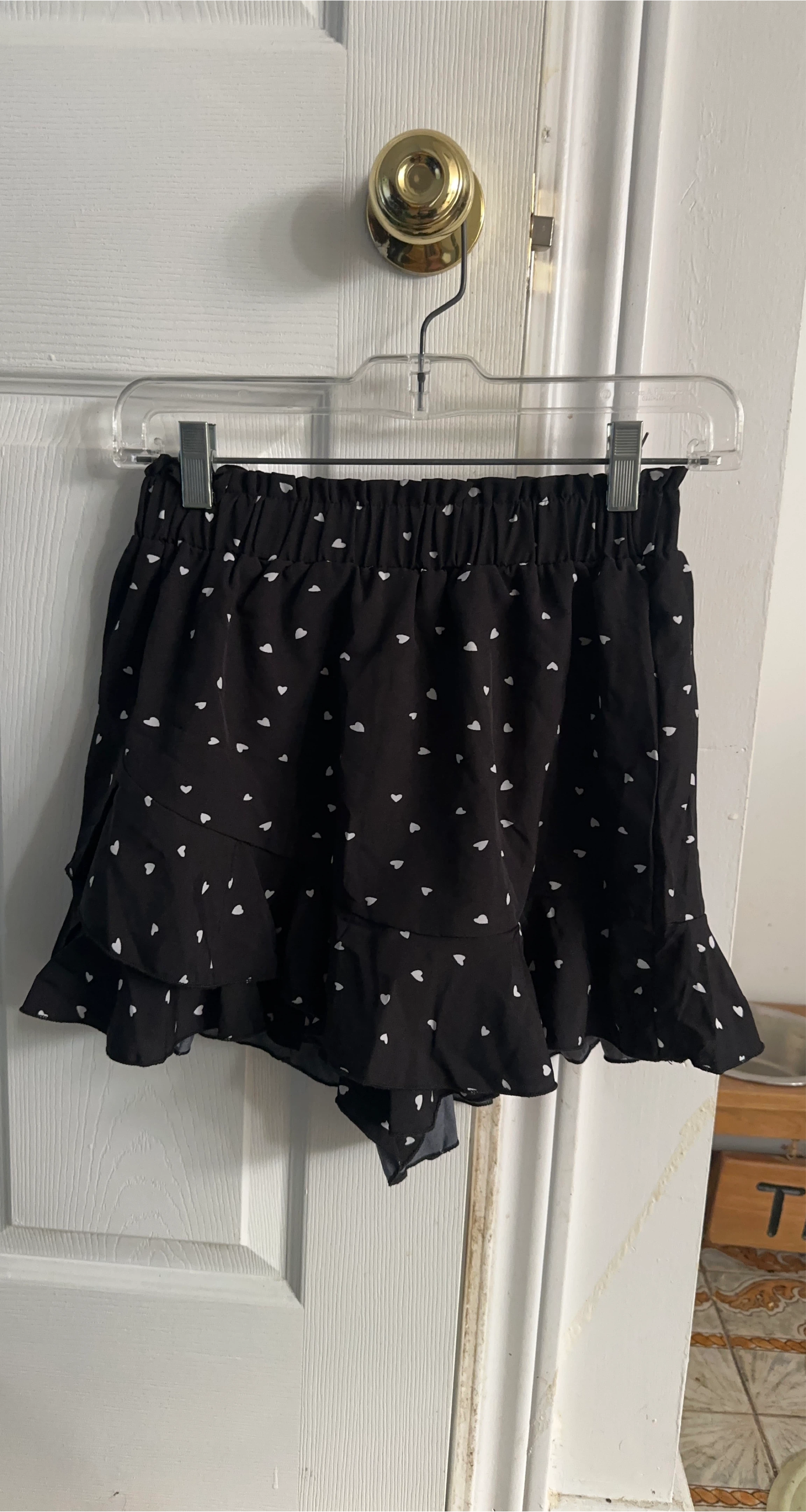 Black Ruffle Shorts with White Hearts thumbnail