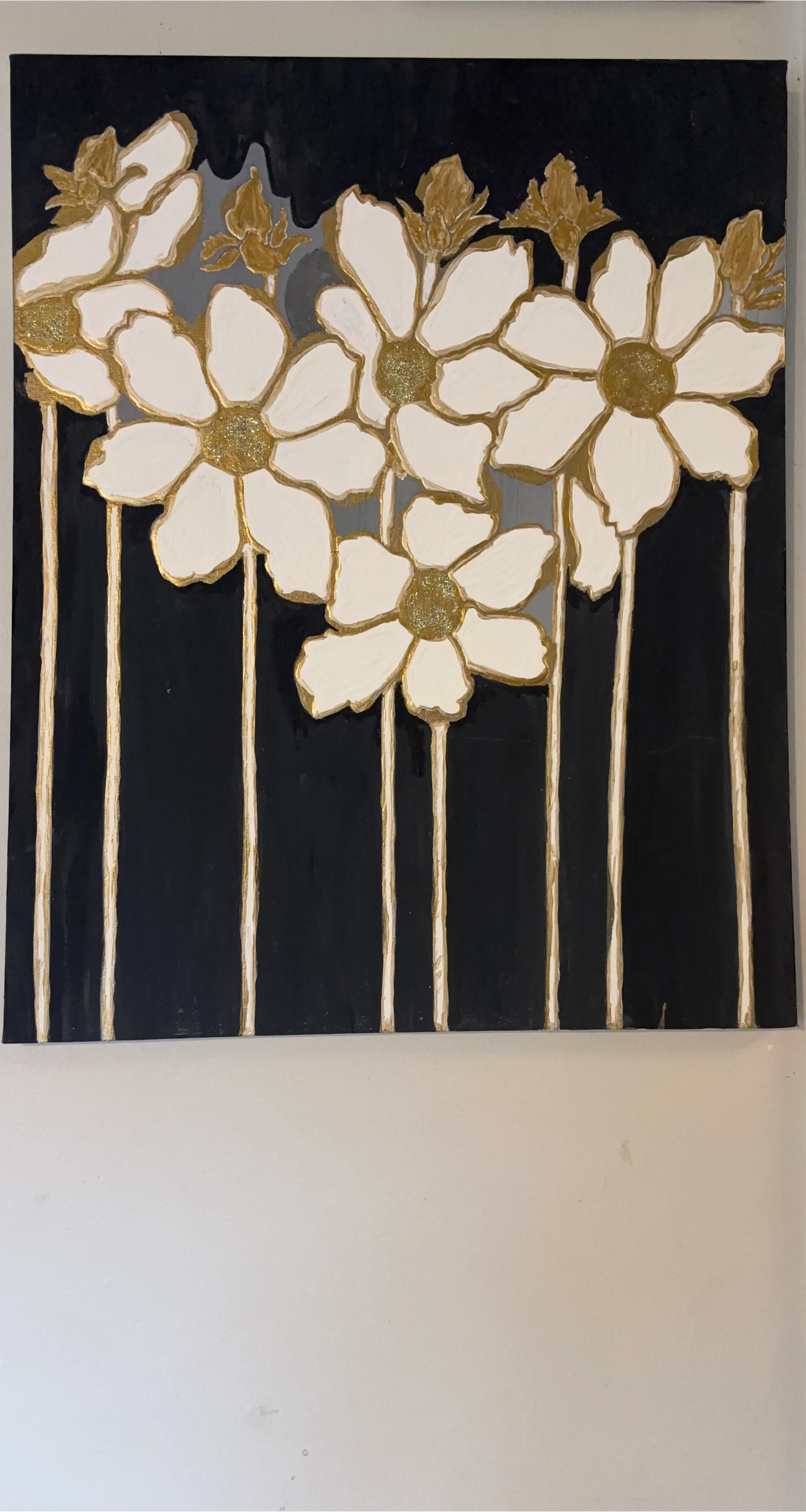 Floral Painting - Black, White, Gold thumbnail