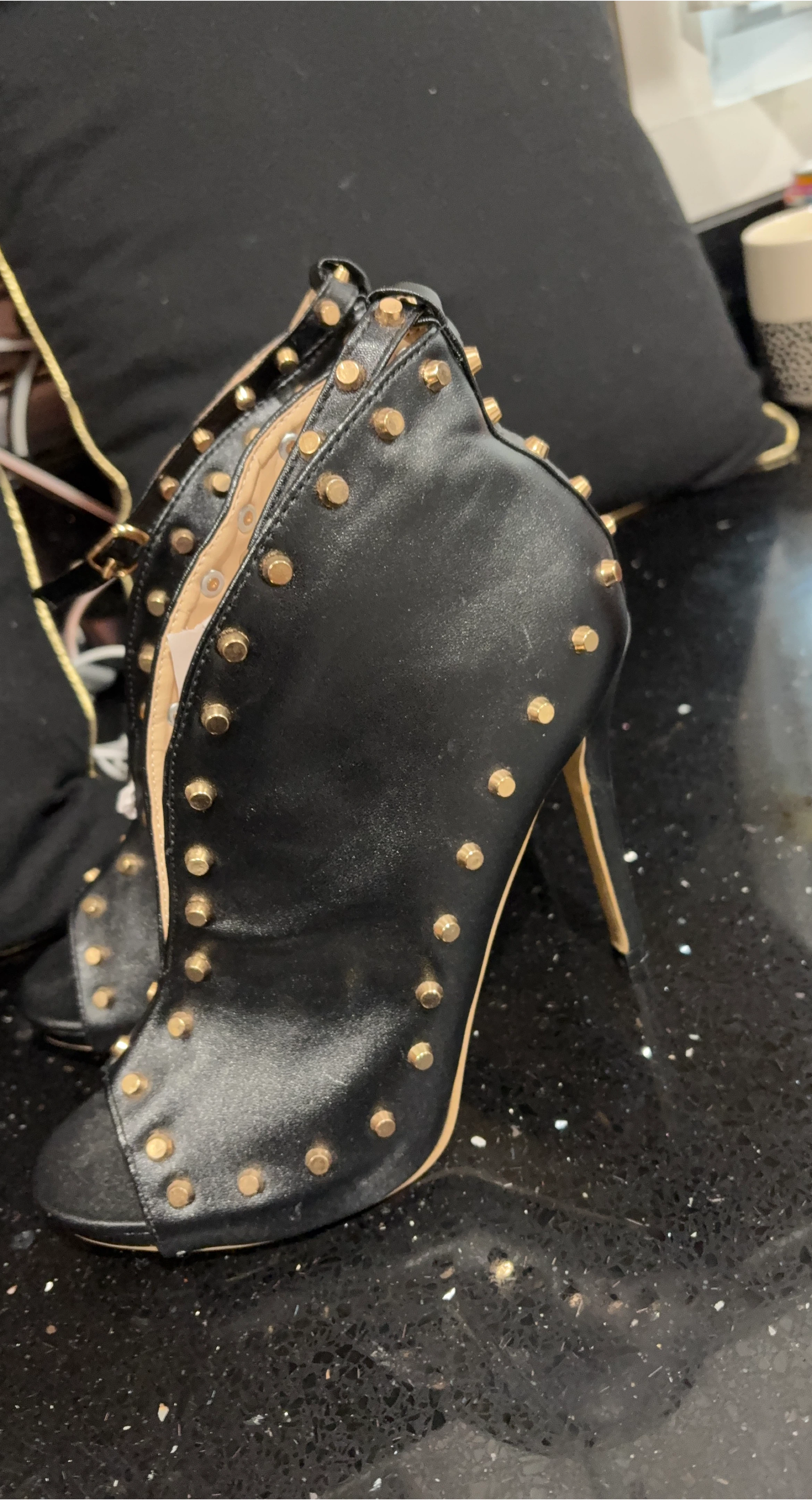 Black Studded Peep-Toe Heels
