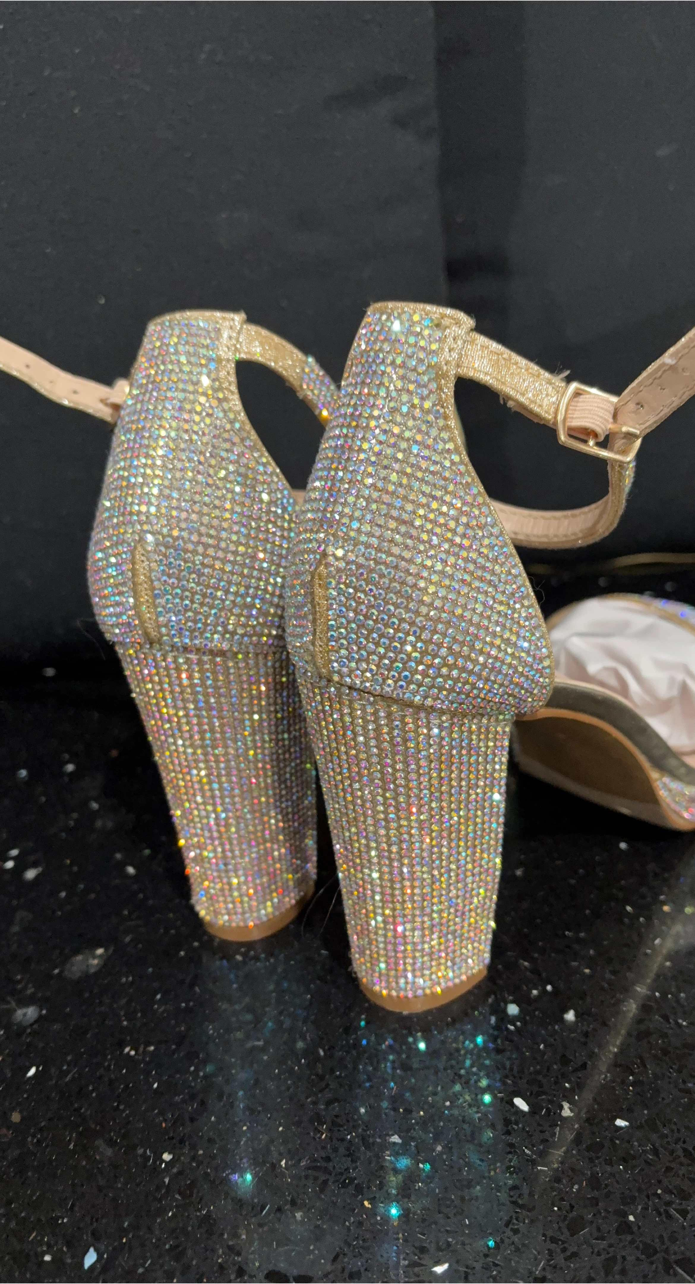 Sparkly Block Heels with Ankle Strap