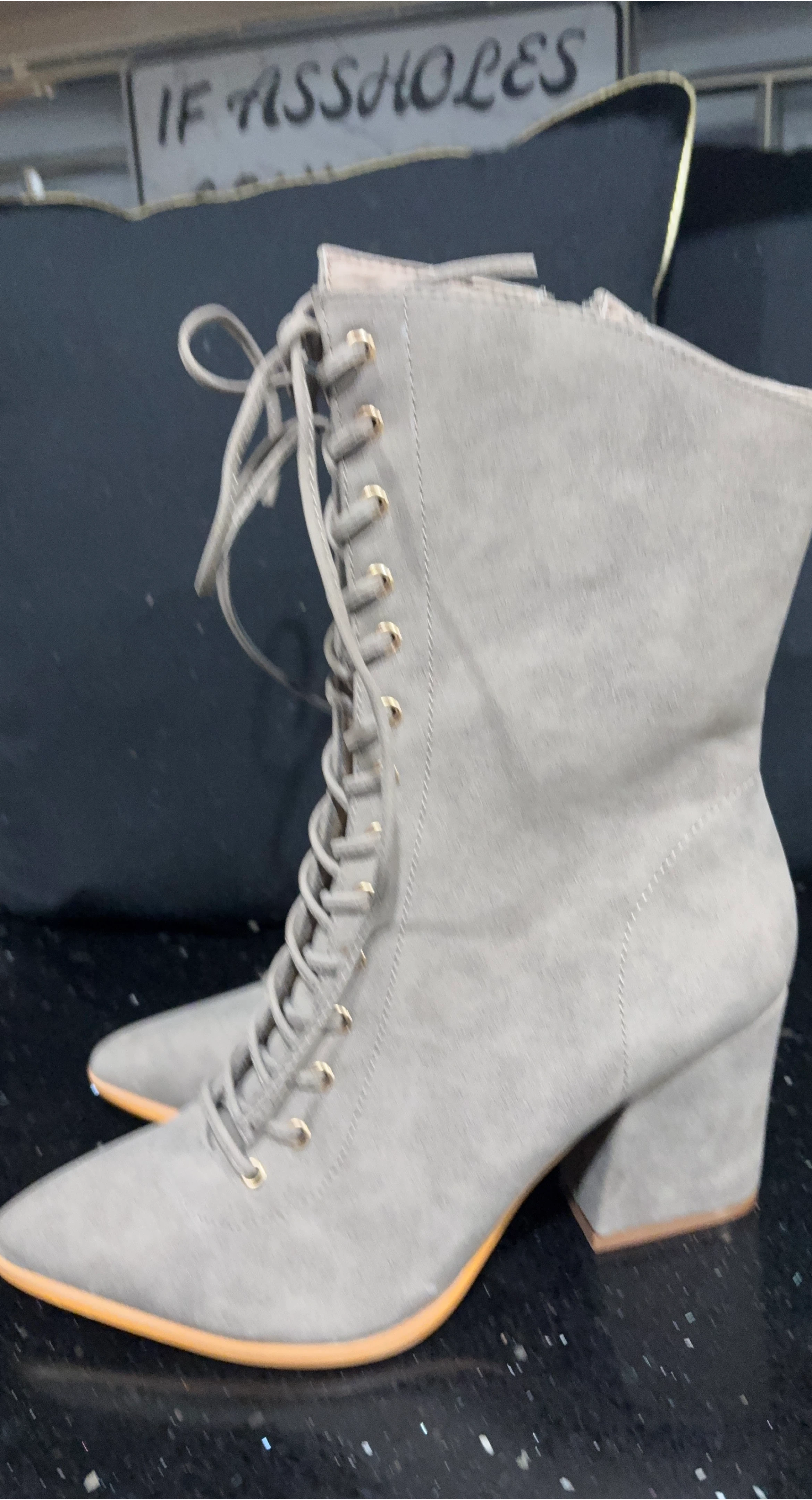 Gray Lace-Up Heeled Boots thumbnail