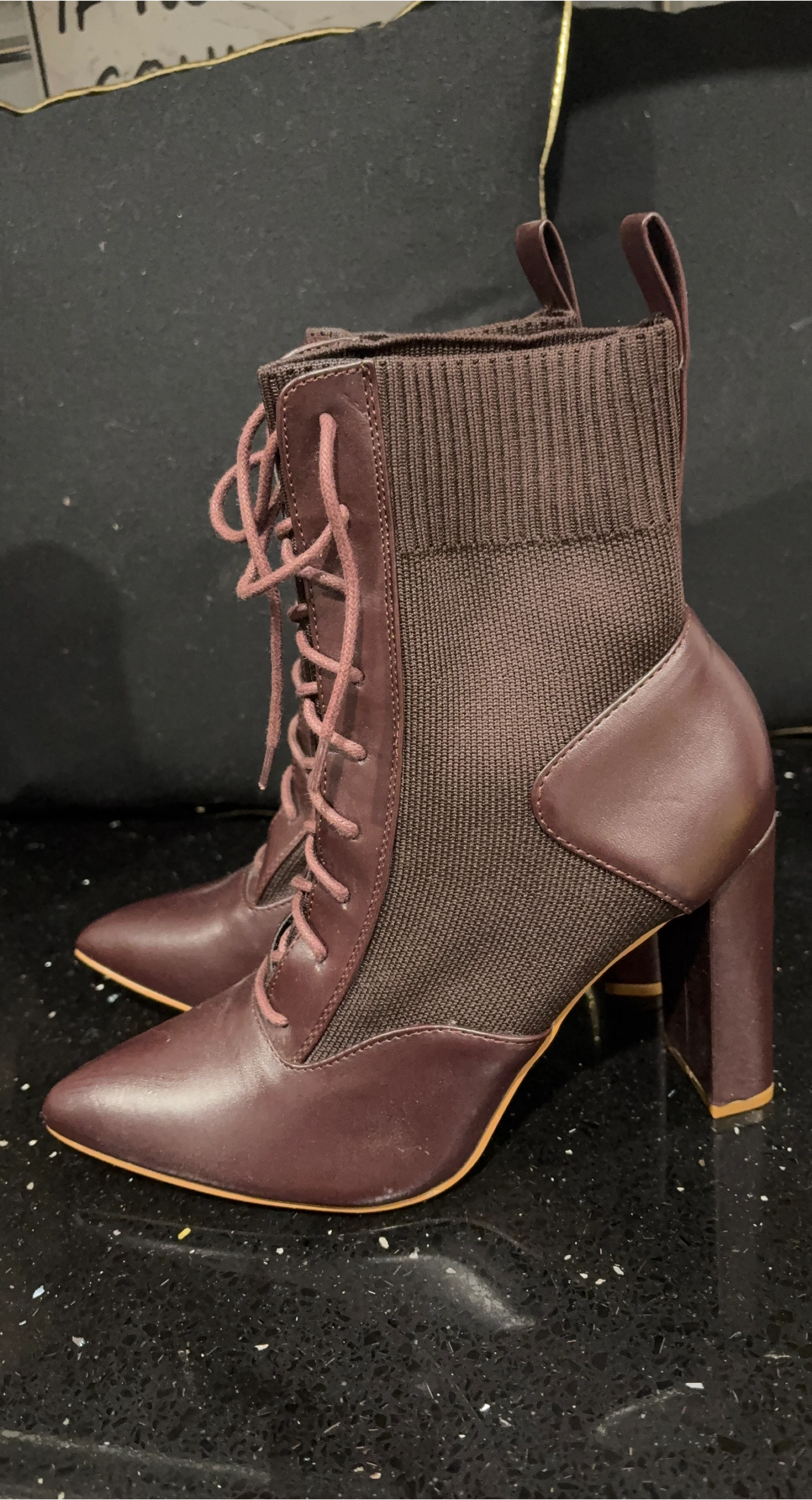 Burgundy Lace-Up Heeled Ankle Boots