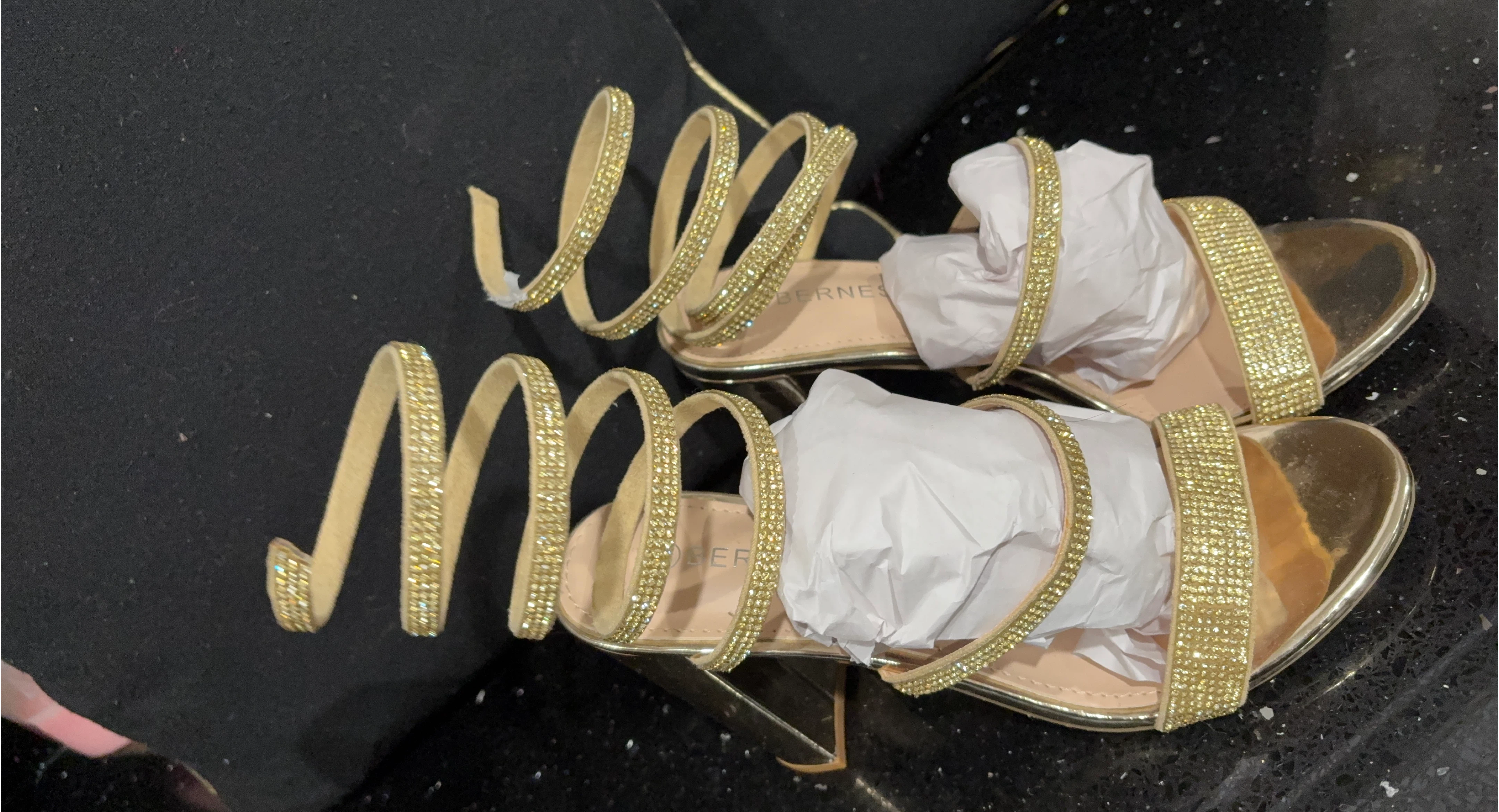 BERNES Gold Spiral Rhinestone Sandals thumbnail