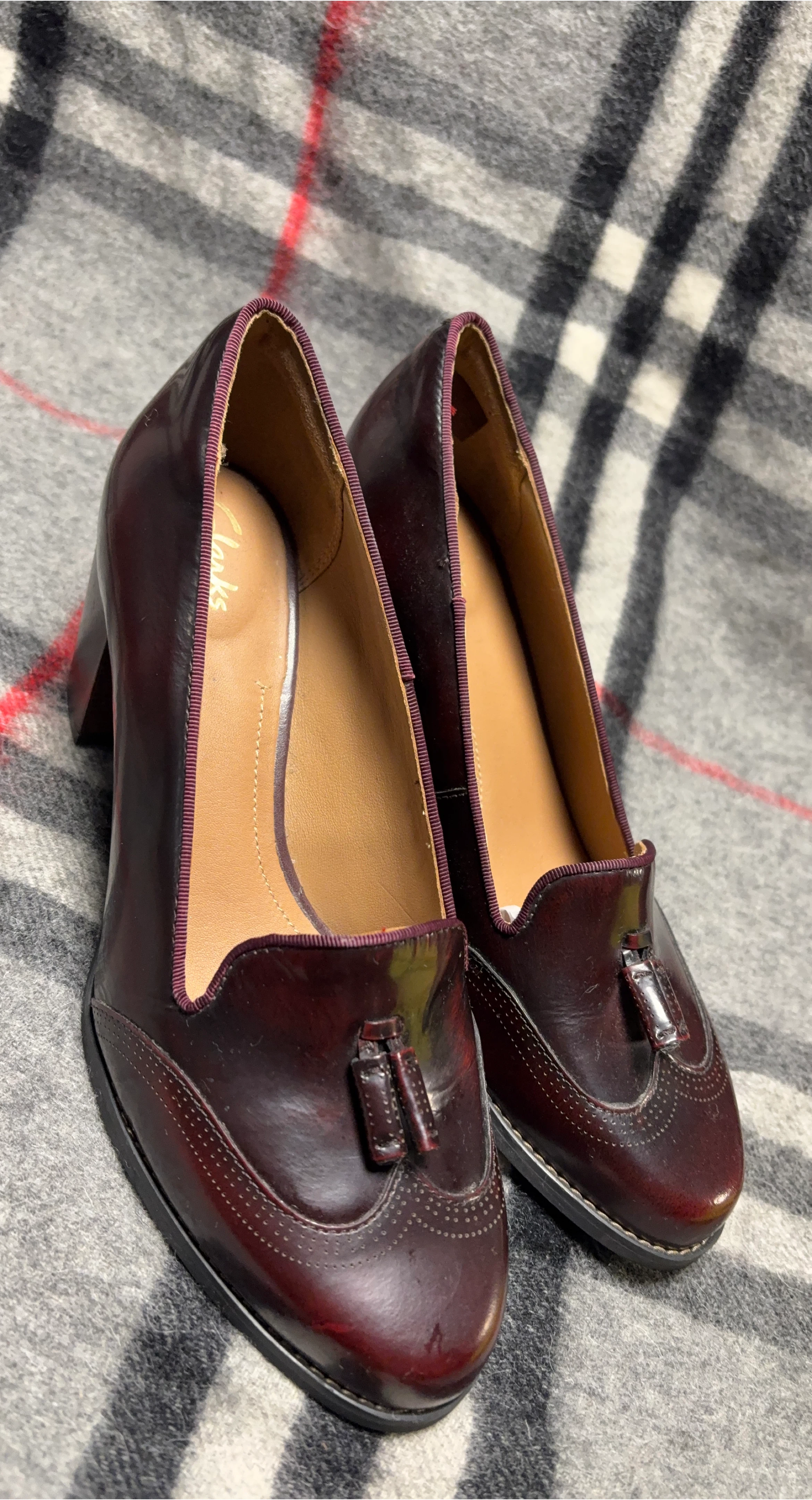 Clarks Burgundy Leather Heeled Loafers thumbnail