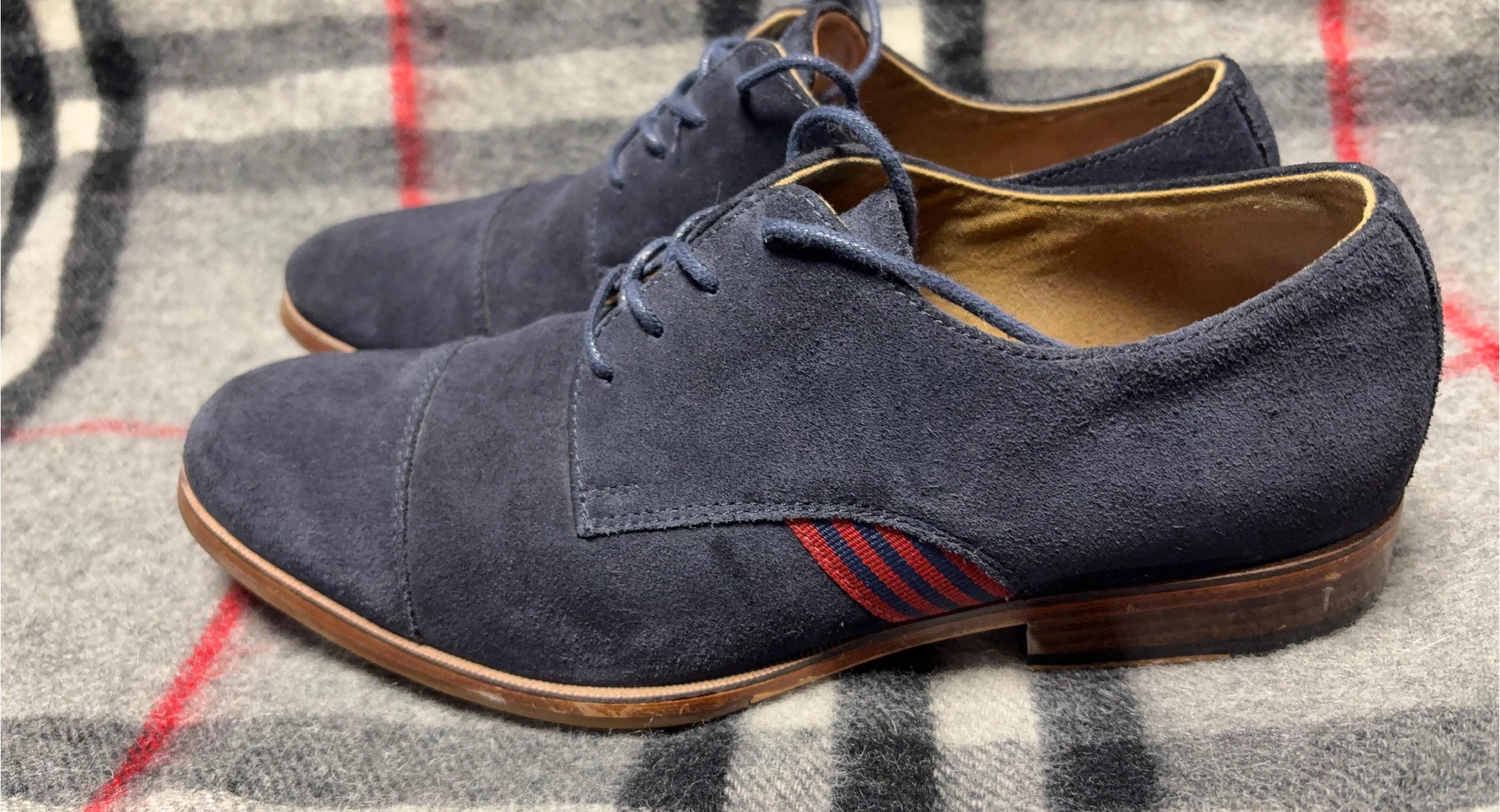 Blue Suede Cap Toe Oxford Dress Shoes thumbnail