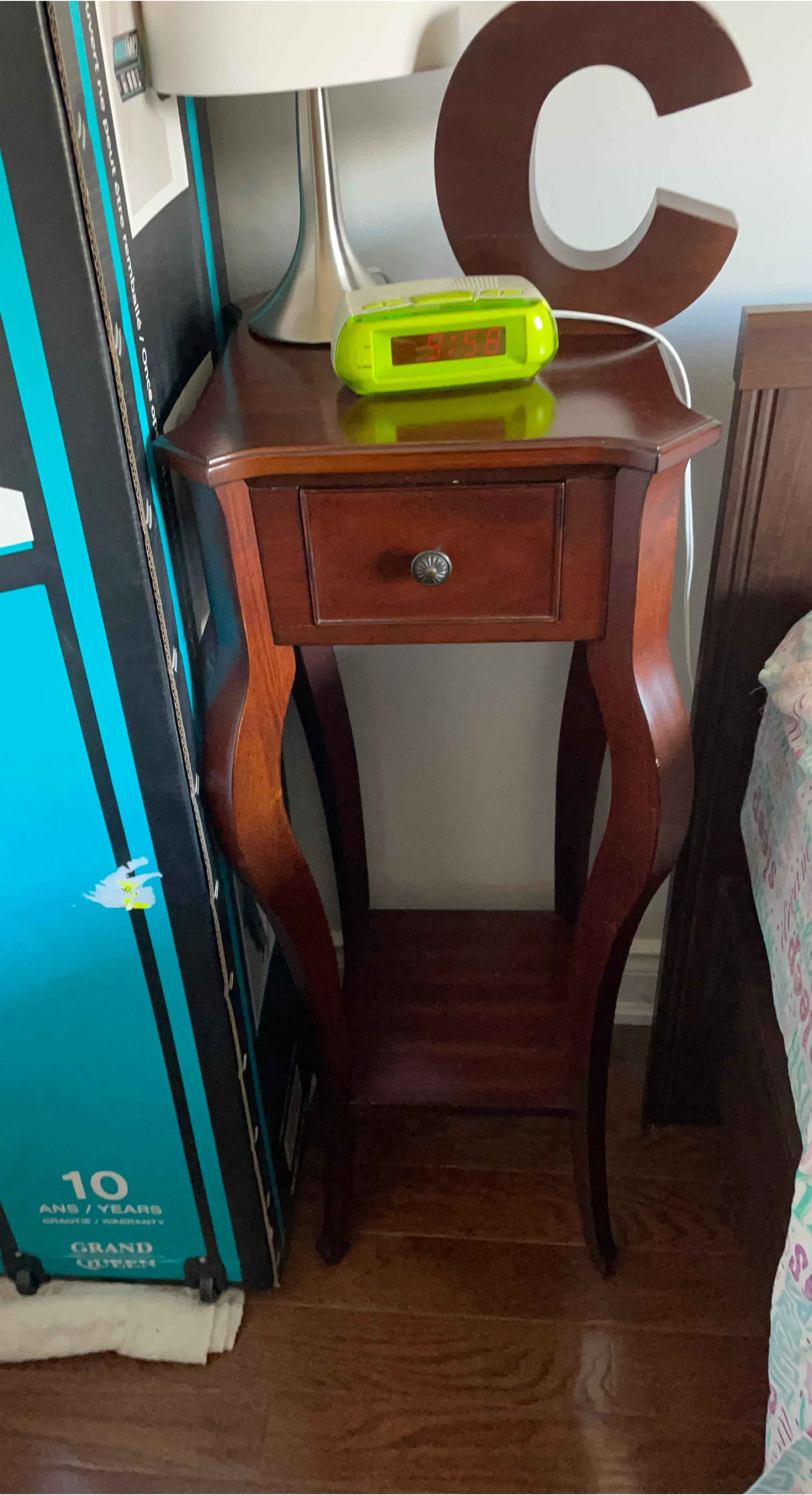 Brown Wooden Side Table with Drawer