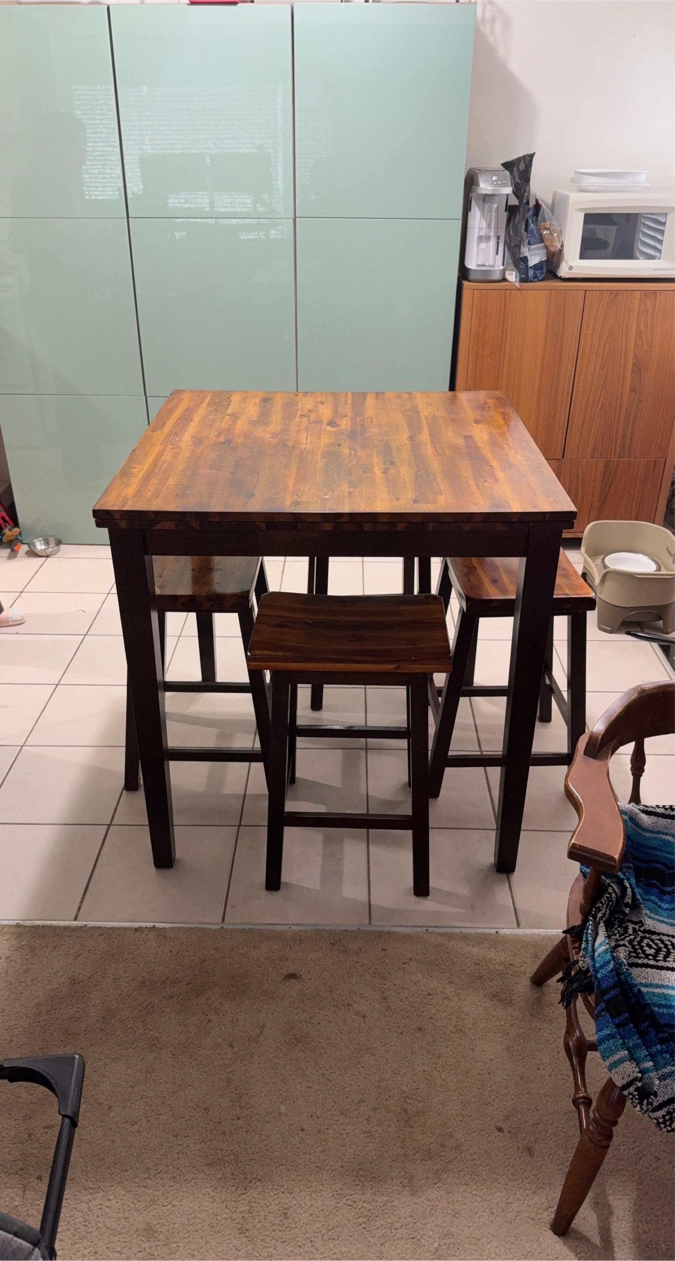 Wooden Dining Table Set with 4 Stools