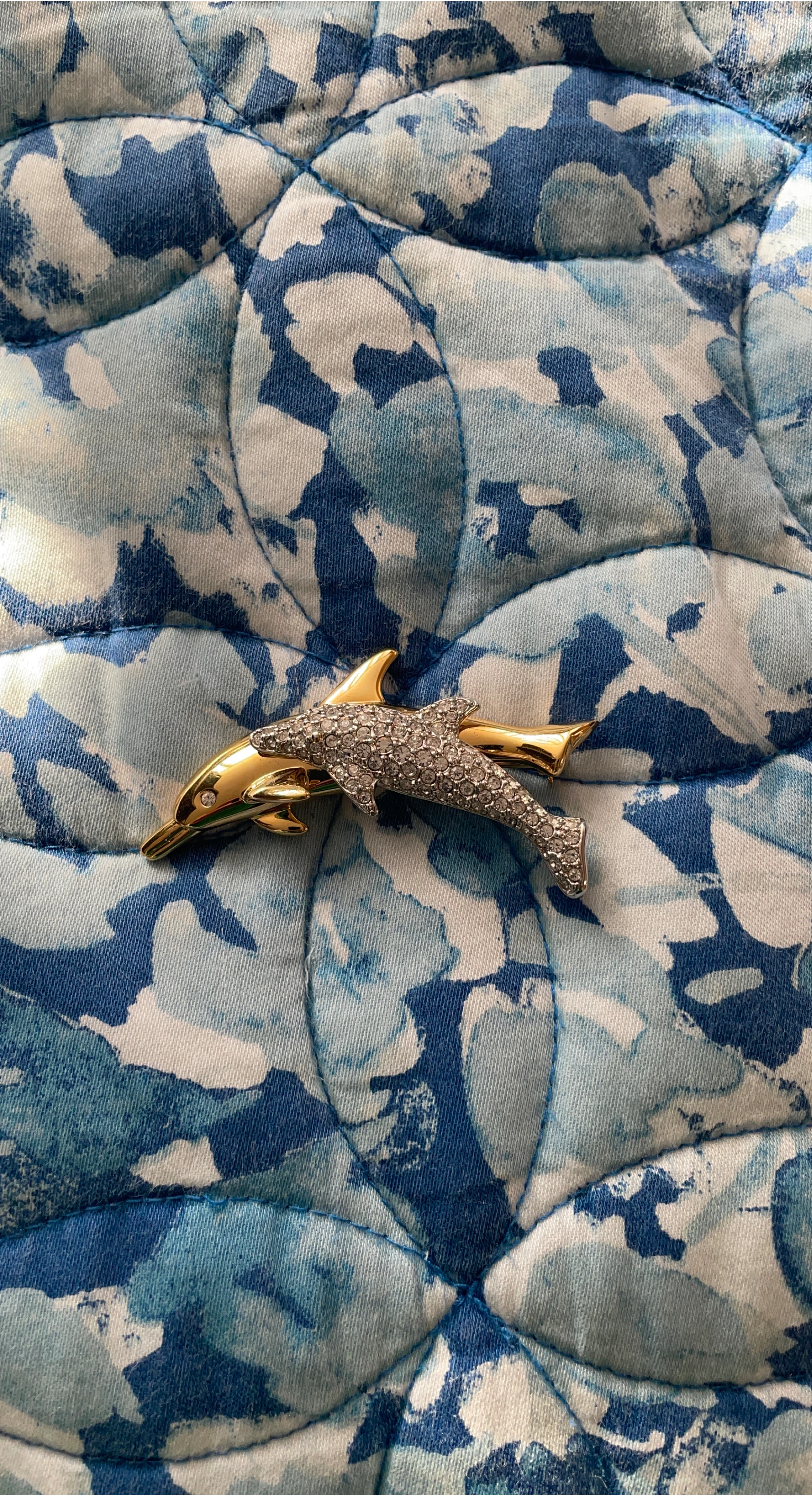 Gold Tone Dolphin Pin with Rhinestones