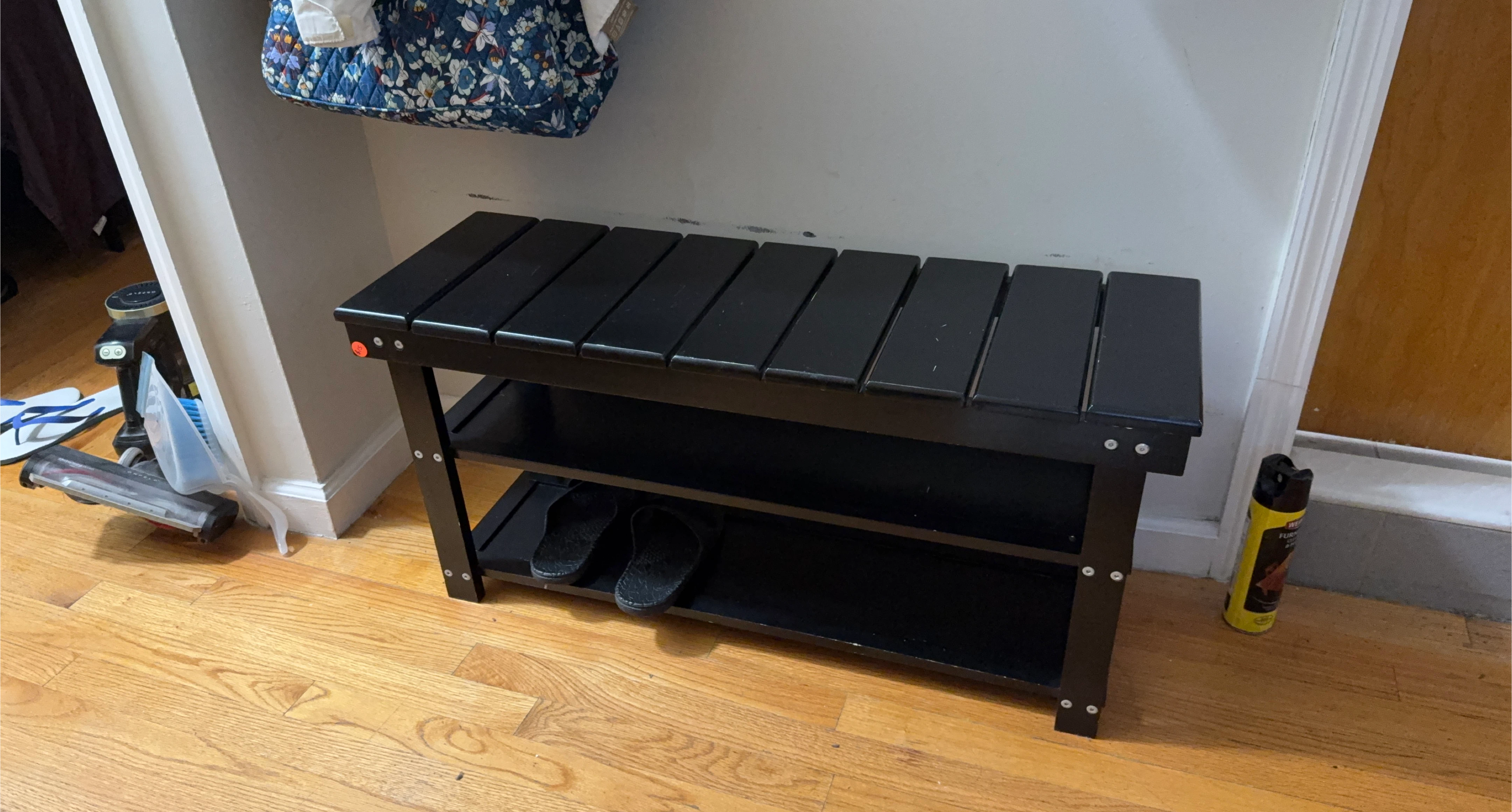 Black Shoe Bench with Storage Shelf thumbnail