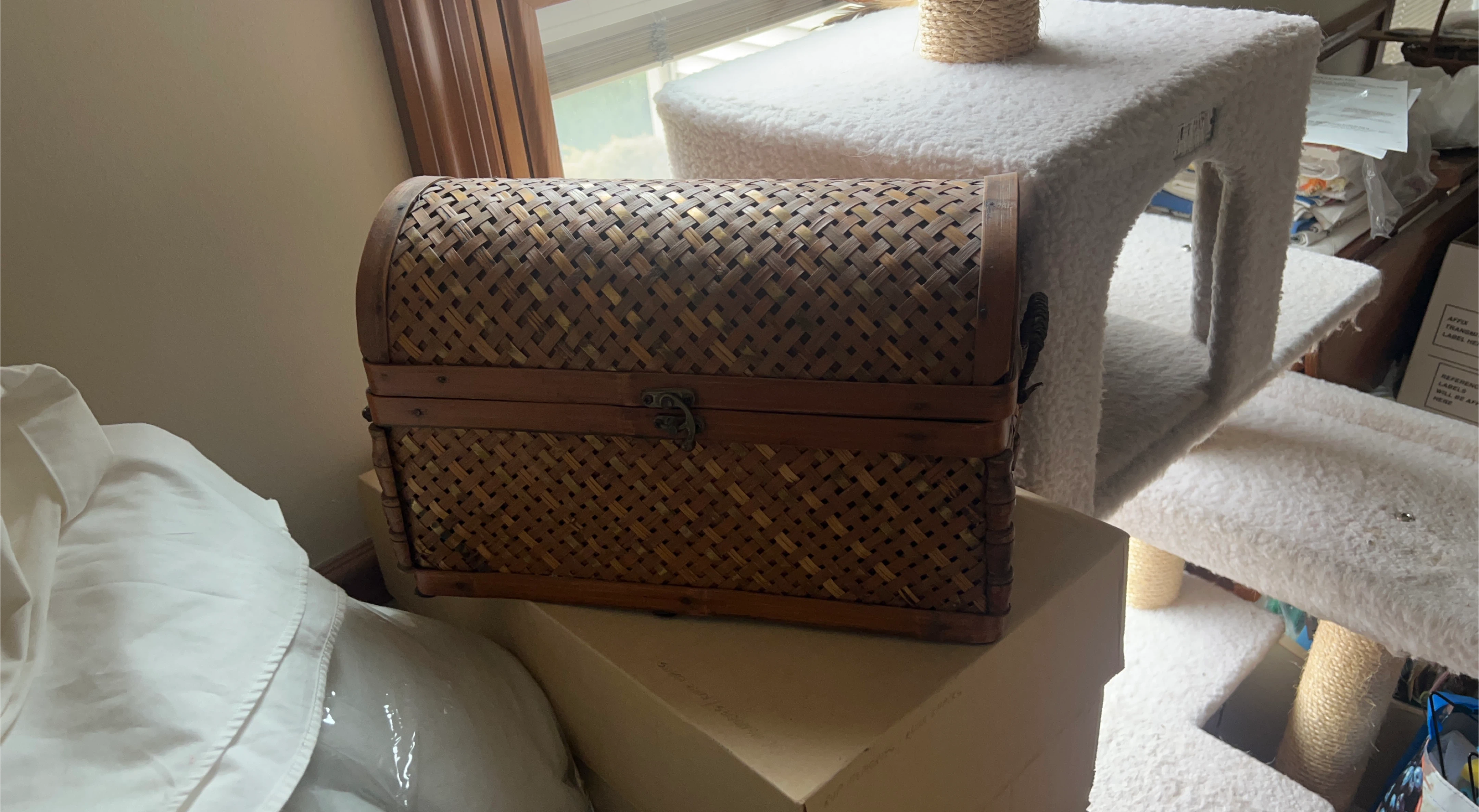 Vintage Woven Ratan Storage Trunk thumbnail