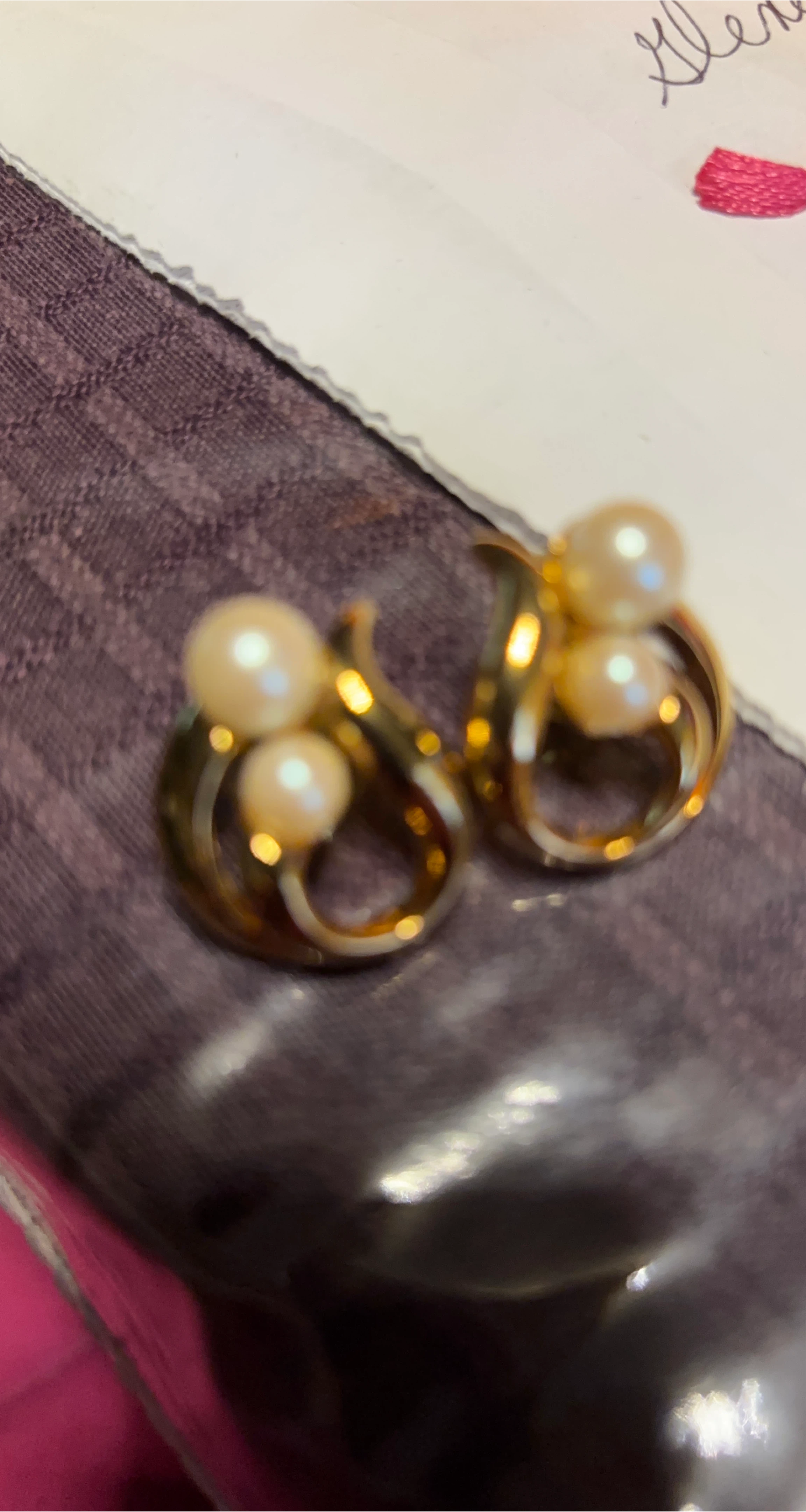 Gold Tone Faux Pearl Earrings thumbnail