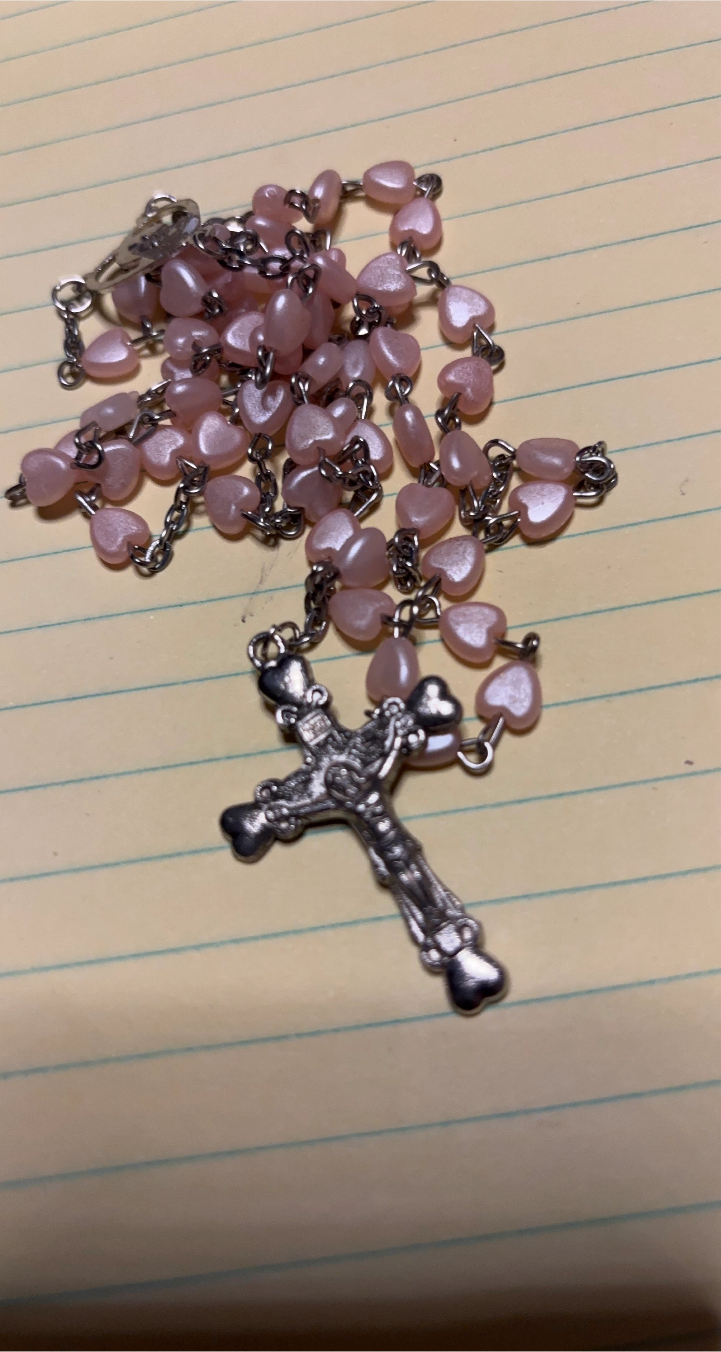 Pink Heart Bead Rosary
