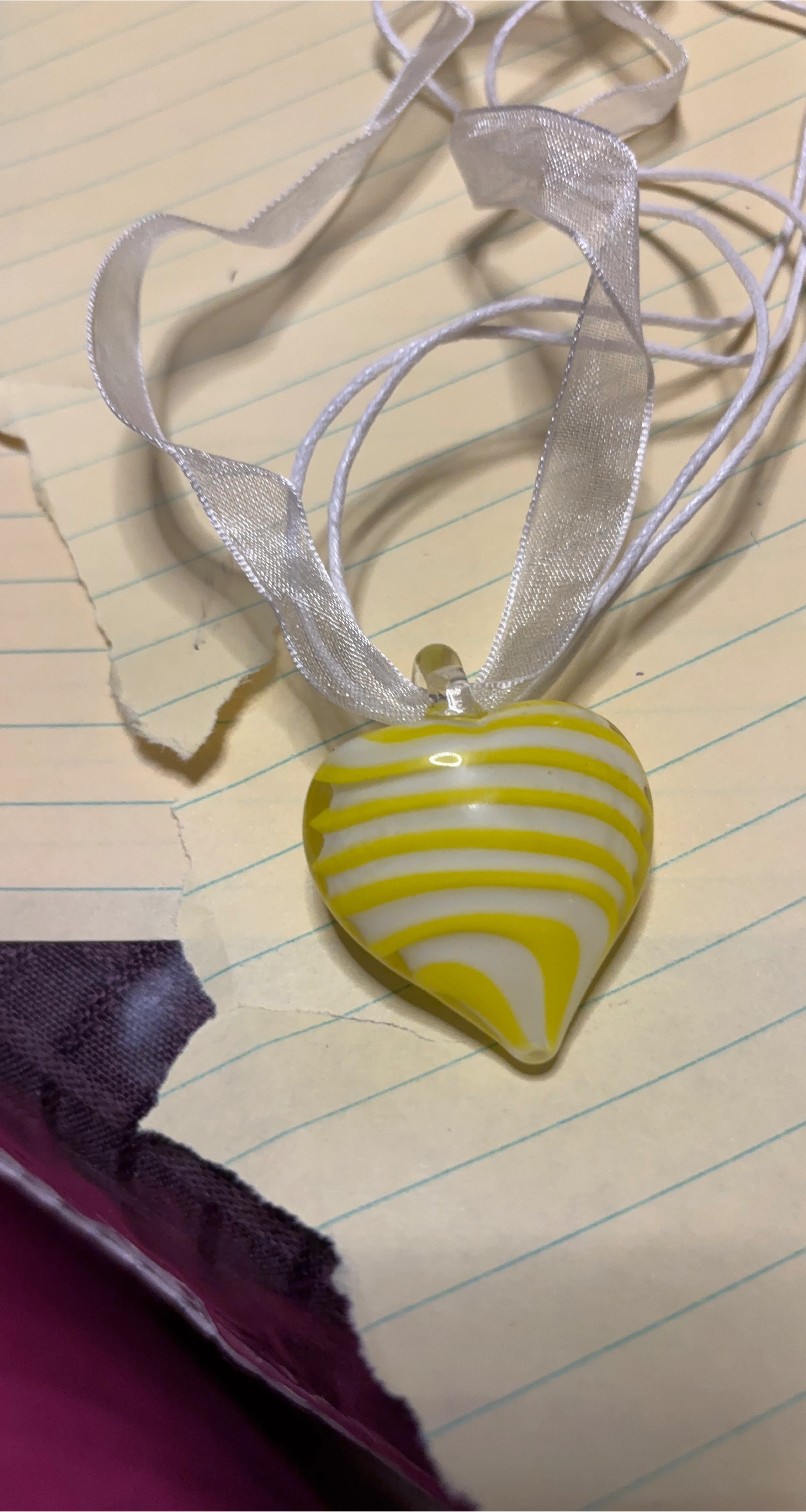 Yellow & White Heart Pendant Necklace