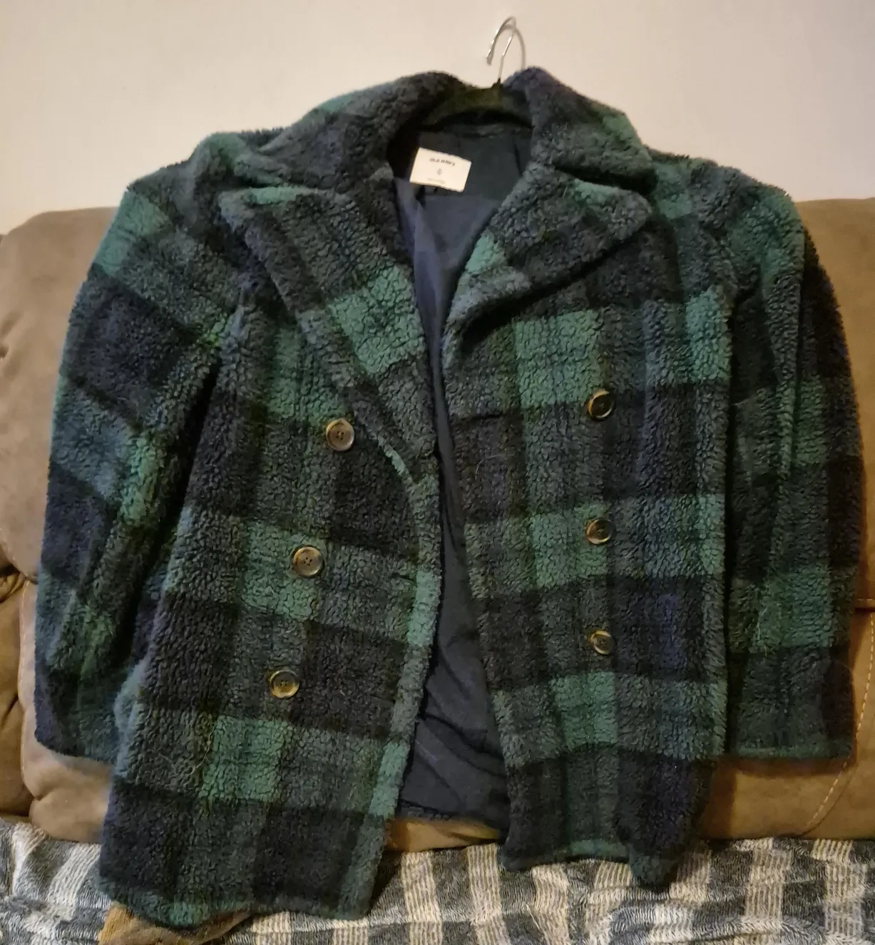 Old Navy Plaid Sherpa Pea Coat - Size S