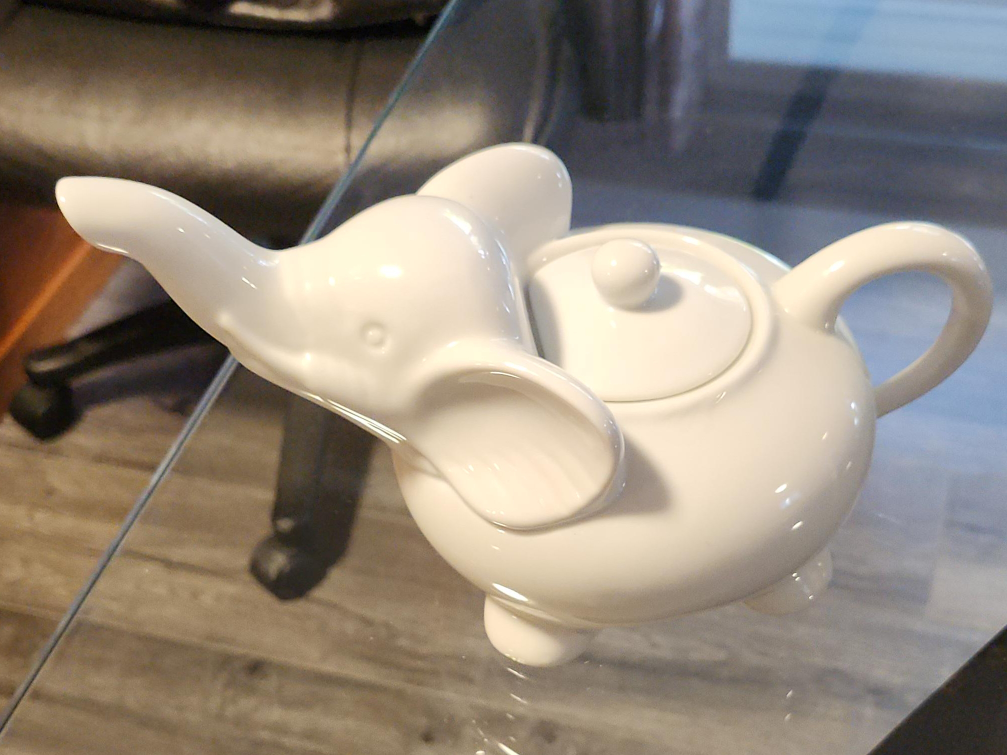 Elephant Teapot - White Ceramic thumbnail