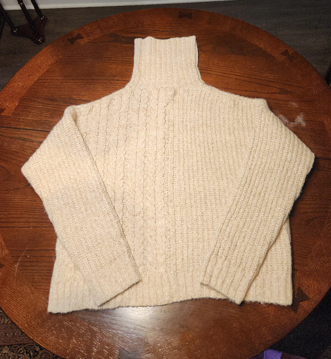 Cream Cable Knit Turtleneck Sweater