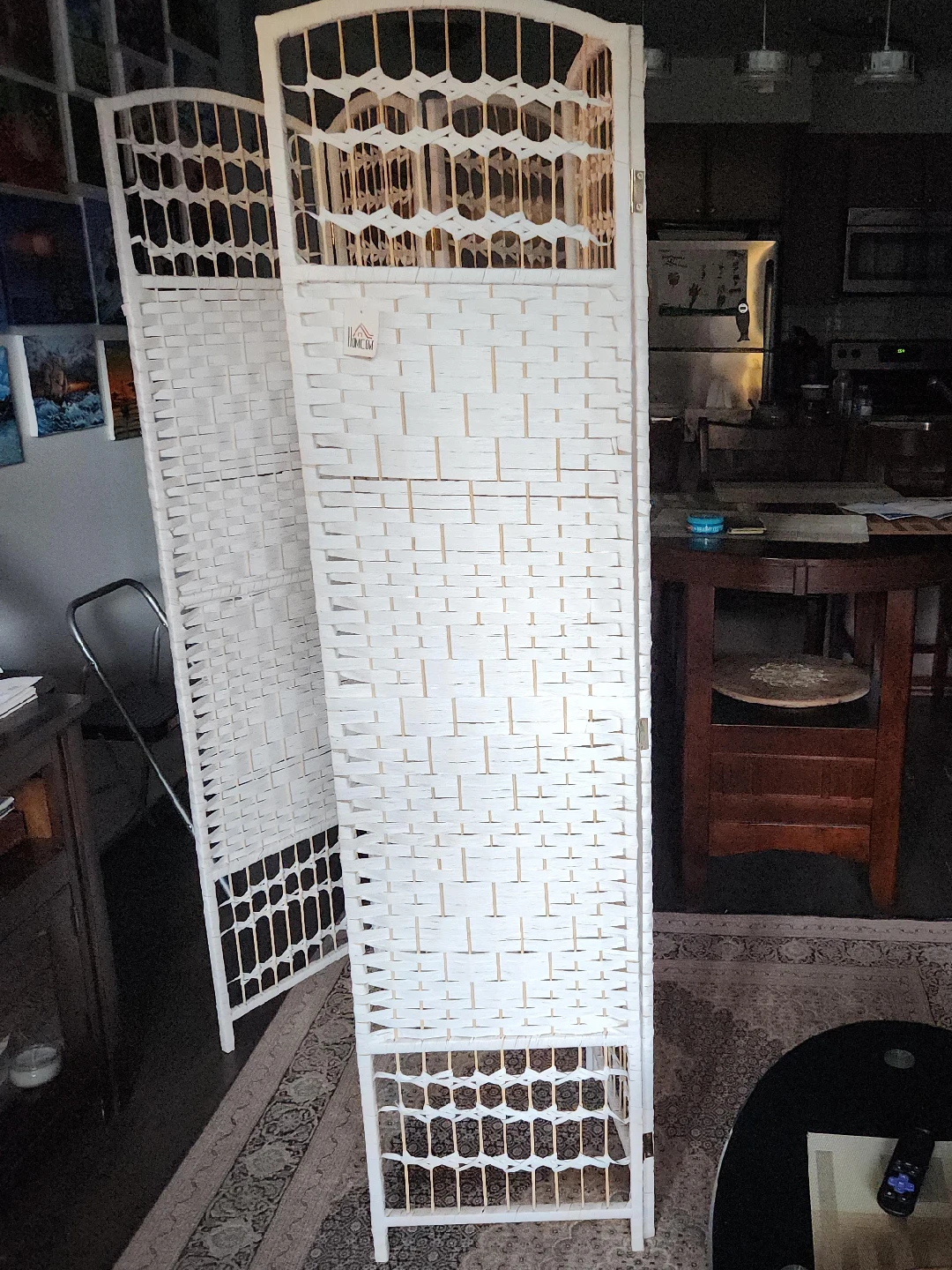White Woven Room Divider Screen