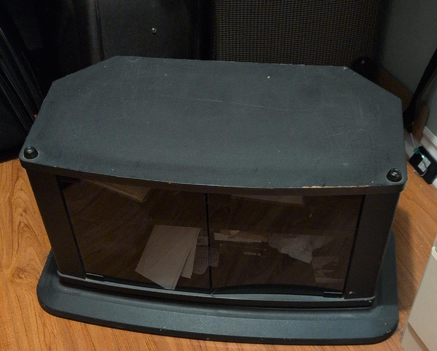 Black TV Stand with Glass Doors thumbnail