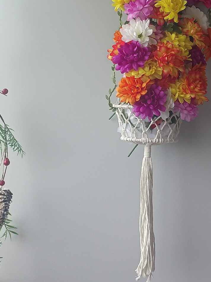 Macrame Plant Hanger with Flowers