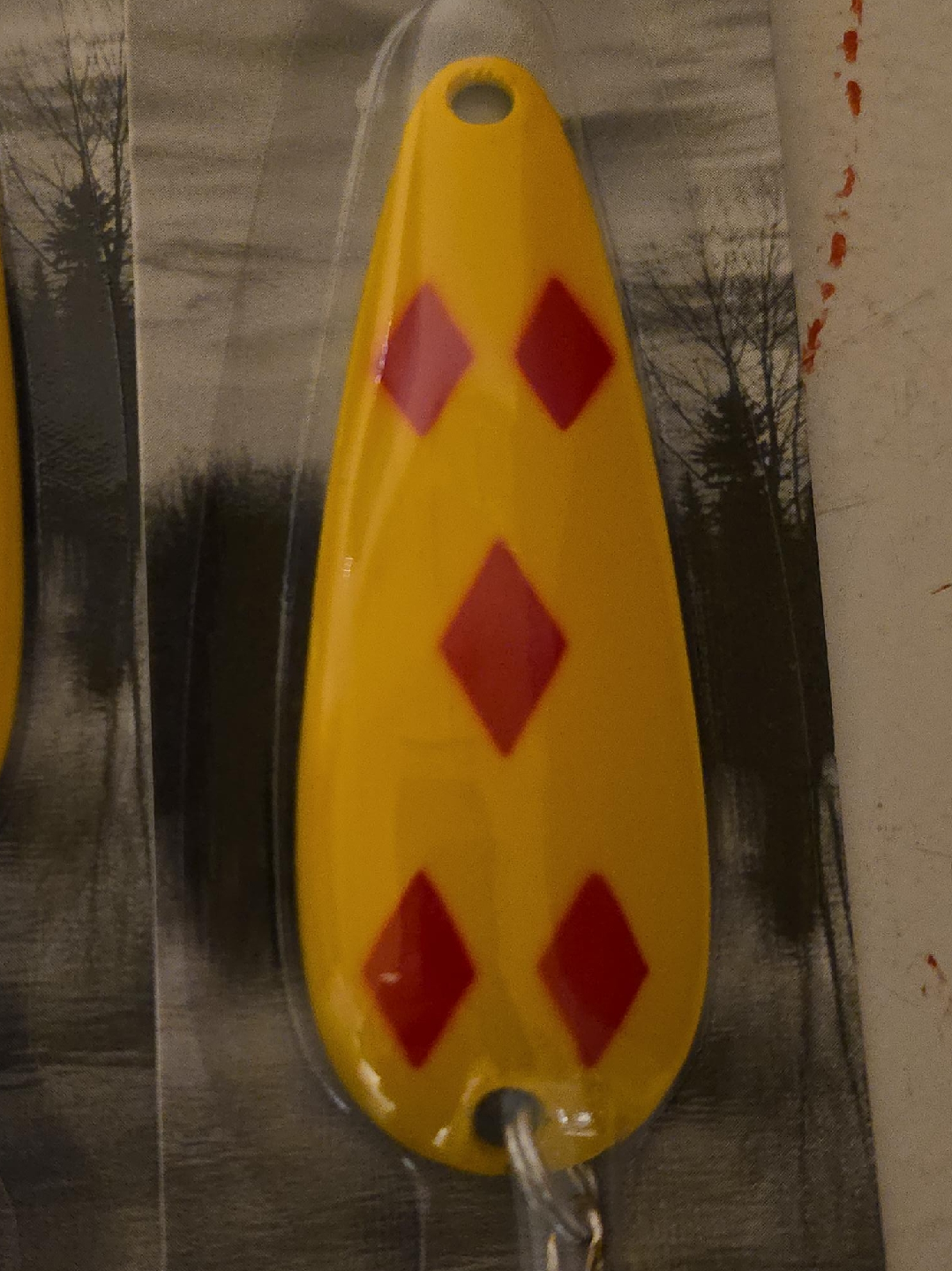 Yellow Fishing Lure with Red Diamonds thumbnail