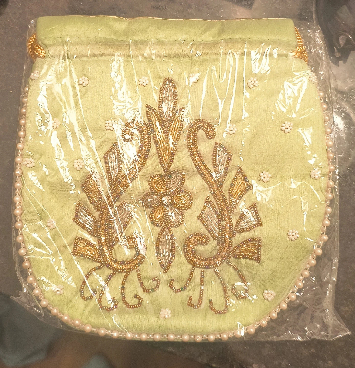 Embroidered Green Clutch Bag